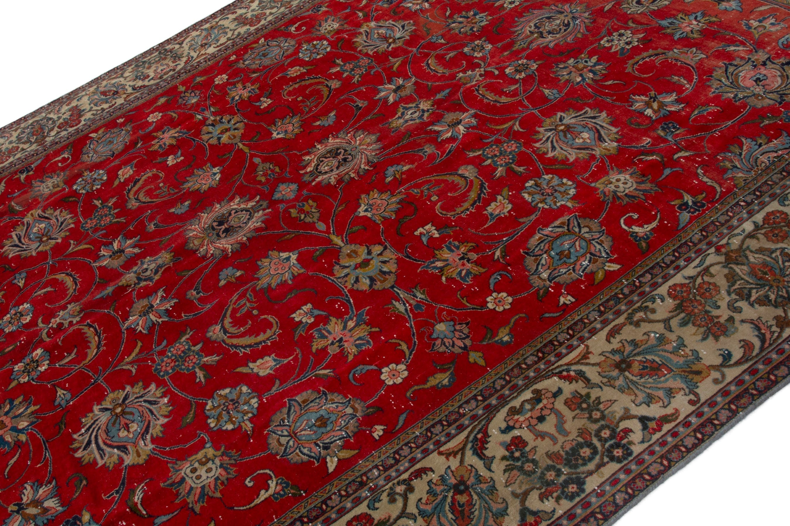 Persian Sarouk oversized rug in deep red and beige, view 8 of 20