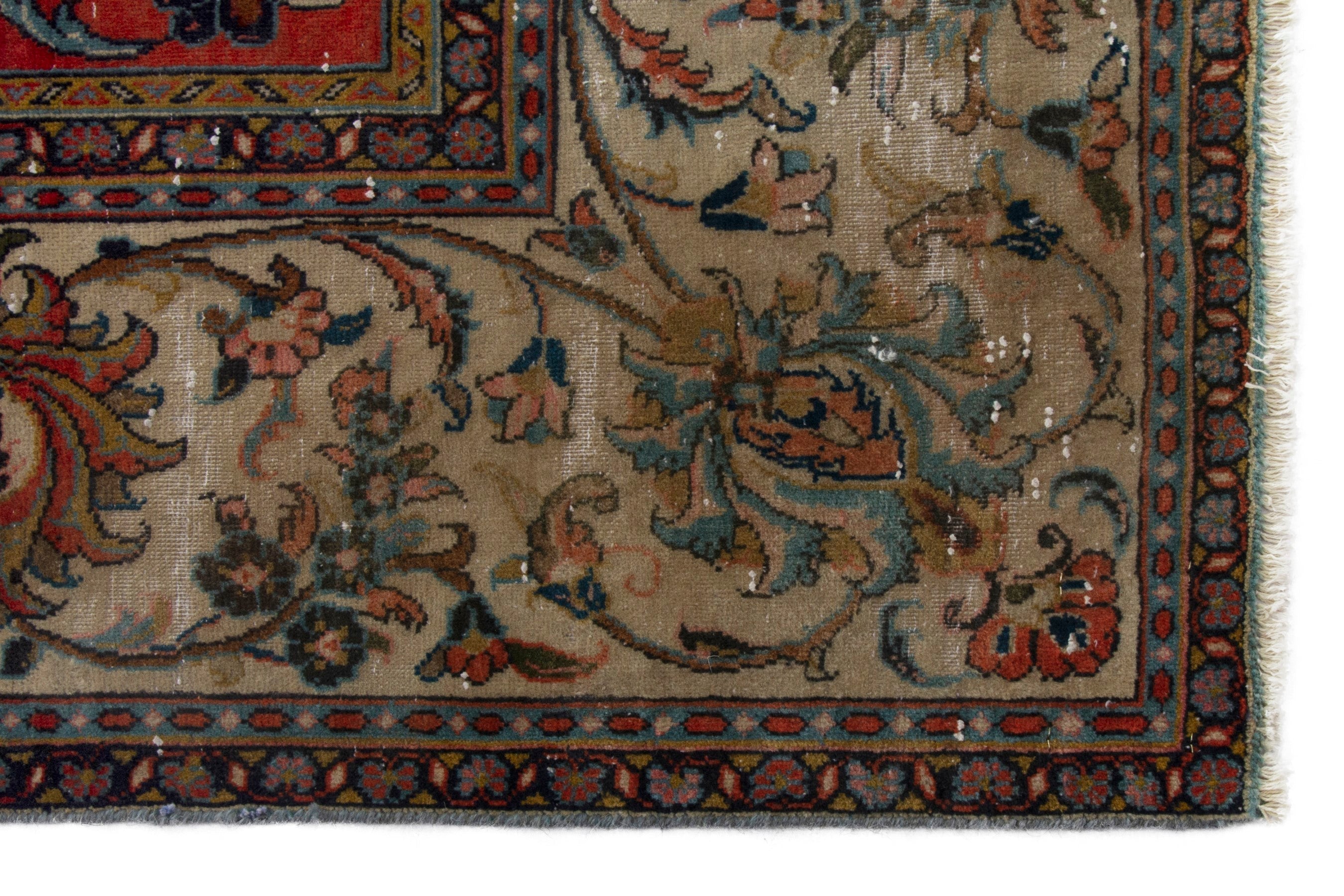 Persian Sarouk oversized rug in deep red and beige, view 19 of 20