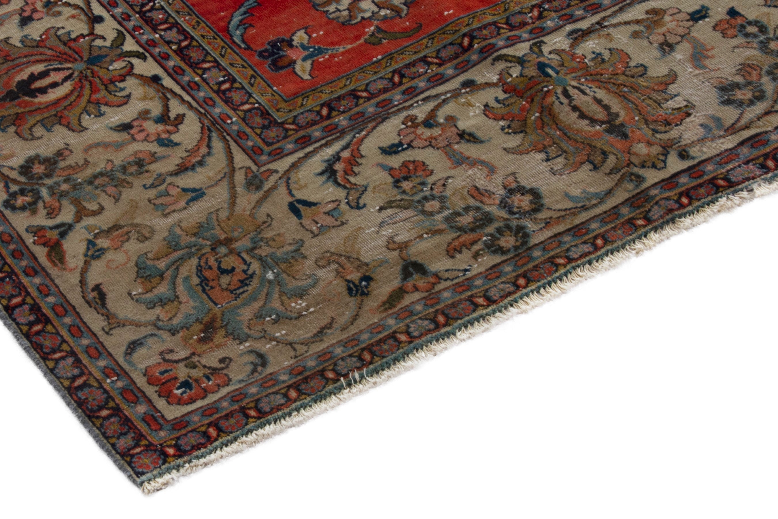 Persian Sarouk oversized rug in deep red and beige, view 4 of 20