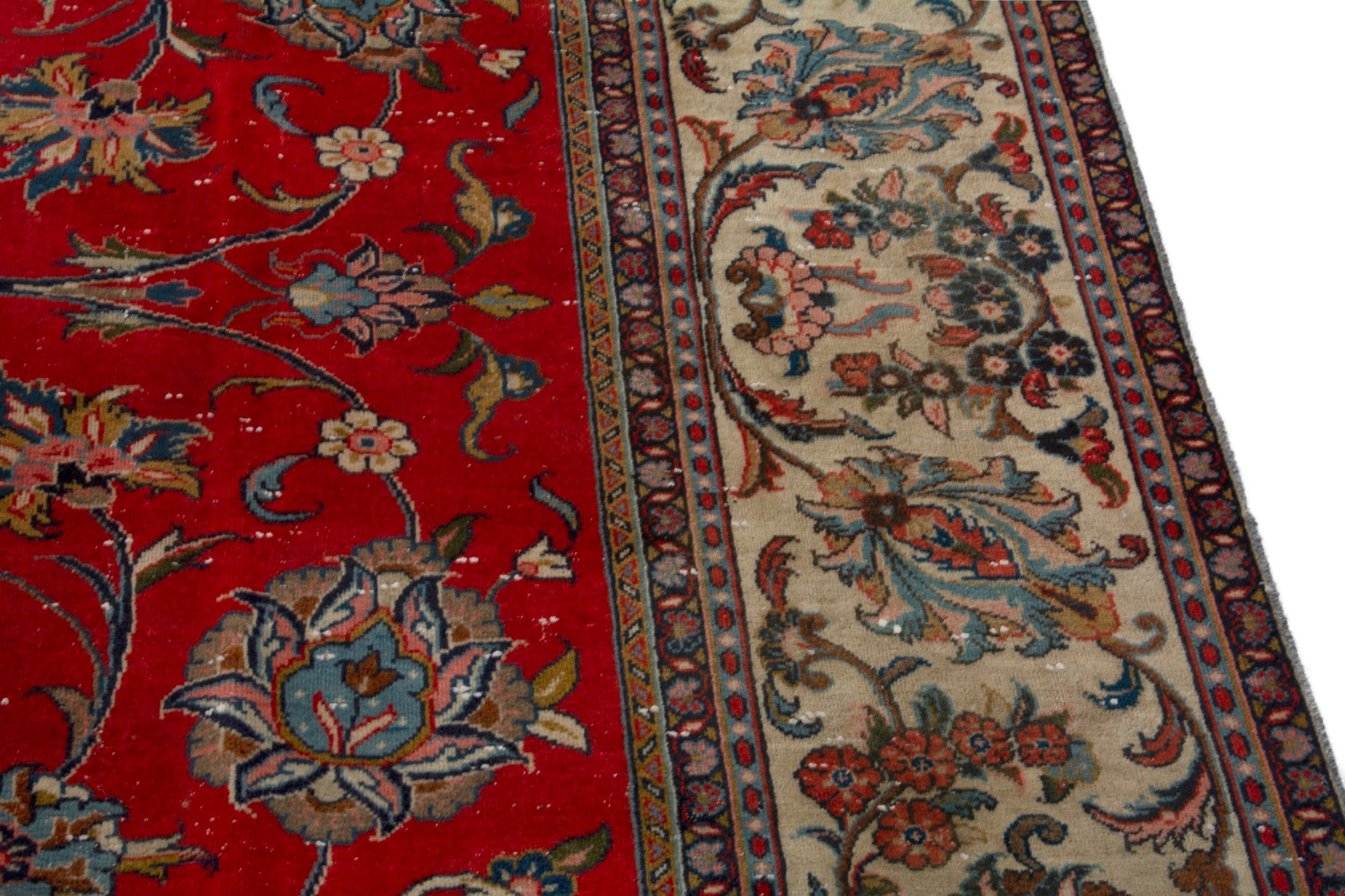 Persian Sarouk oversized rug in deep red and beige, view 9 of 20