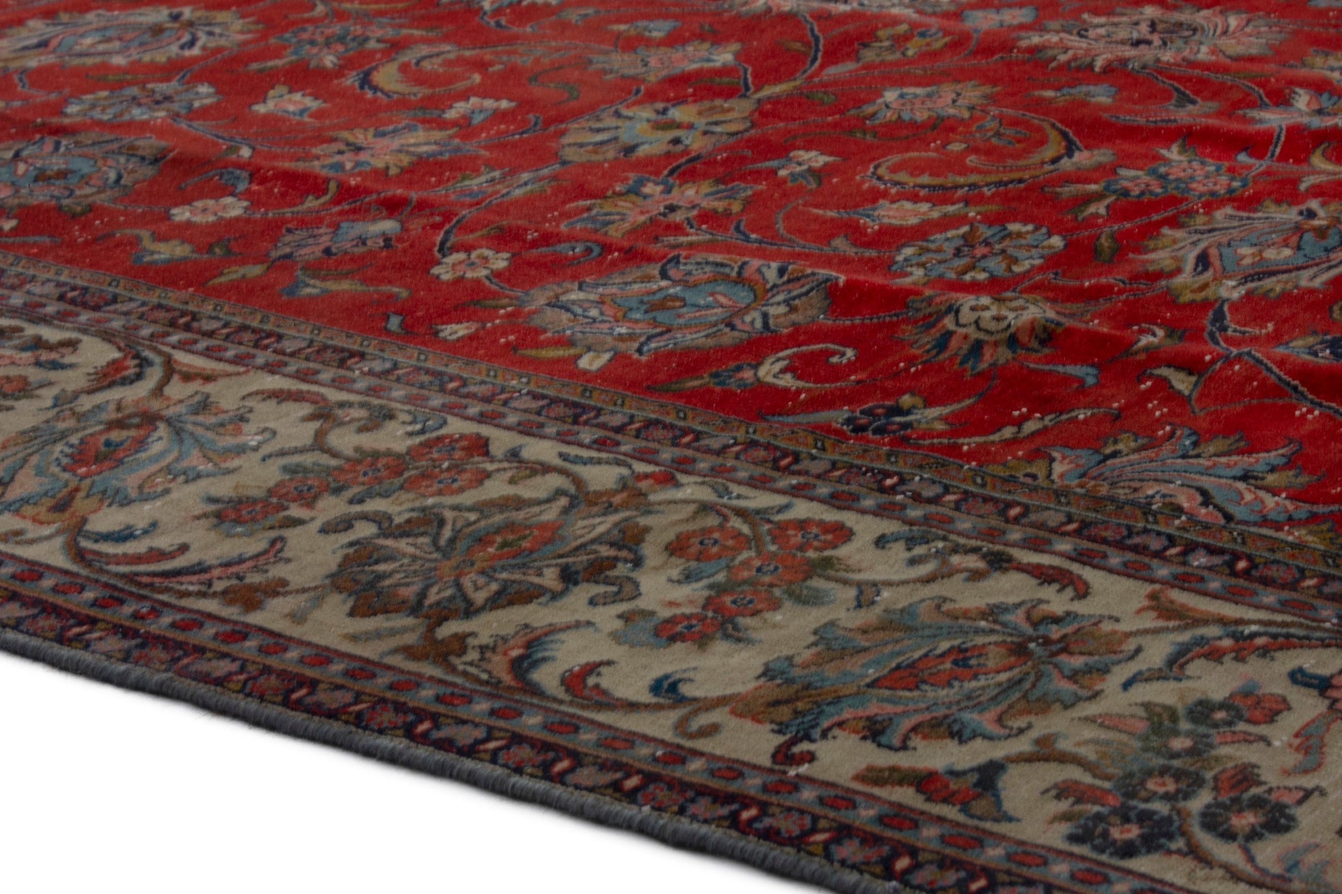 Persian Sarouk oversized rug in deep red and beige, view 5 of 20