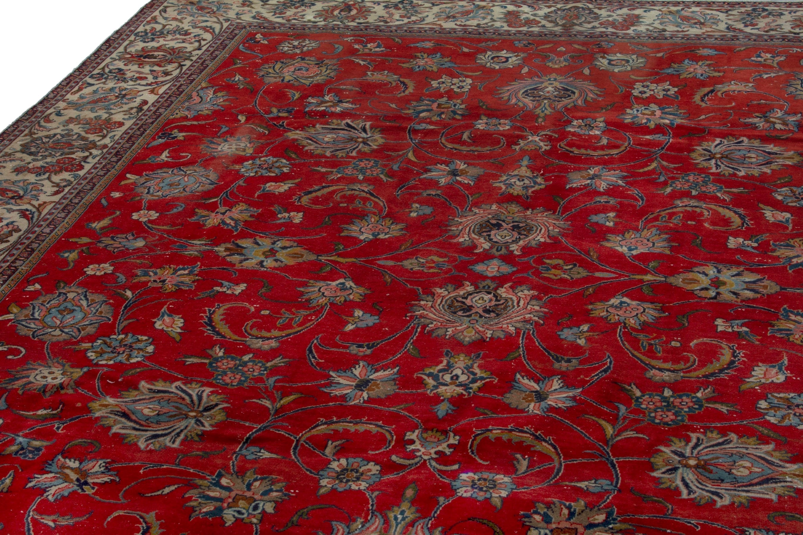 Persian Sarouk oversized rug in deep red and beige, view 6 of 20