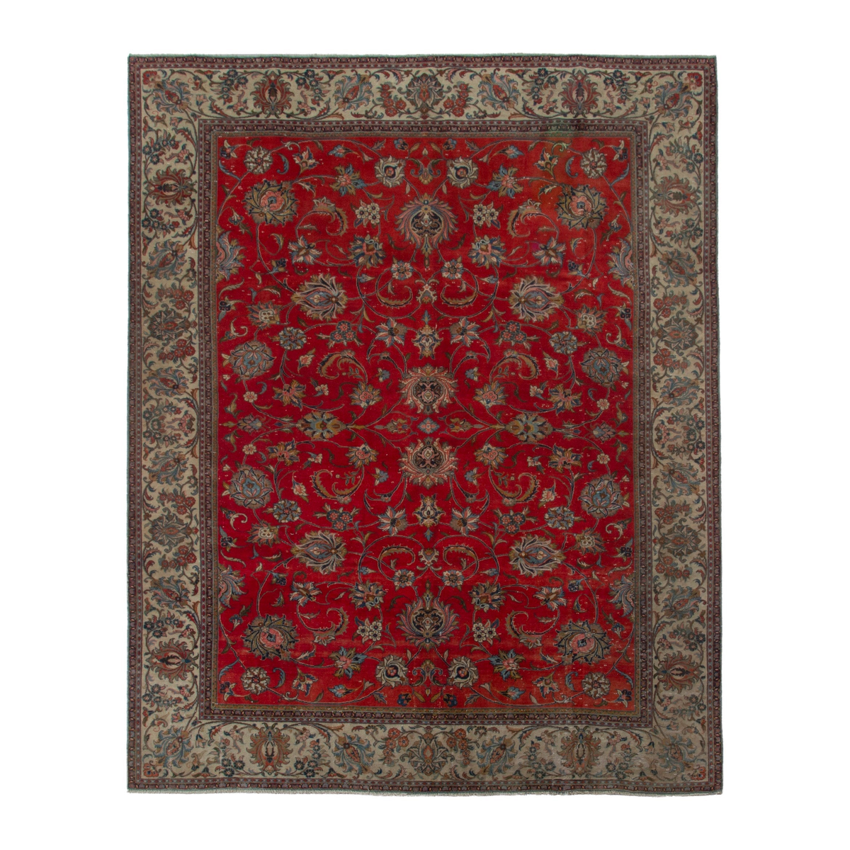 Persian Sarouk oversized rug in deep red and beige, 9'4" x 12'6"