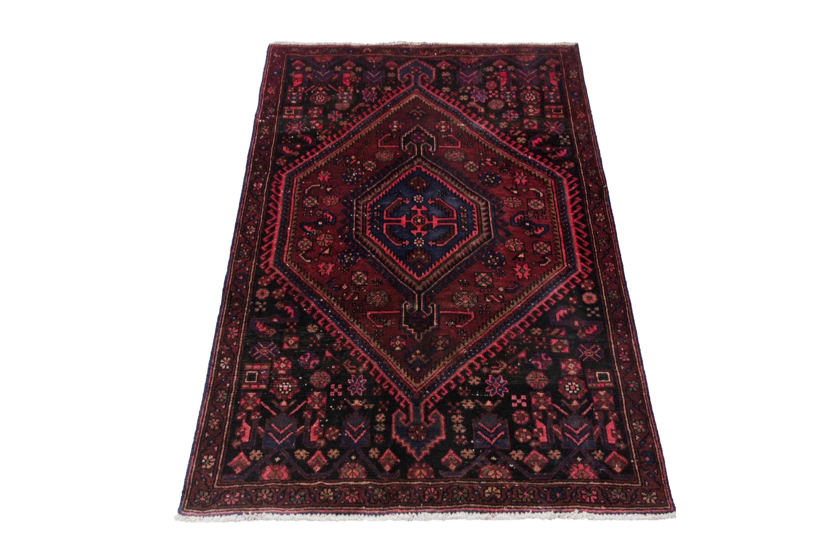 Persian Zanjan accent rug in burgundy and deep red, view 2 of 21
