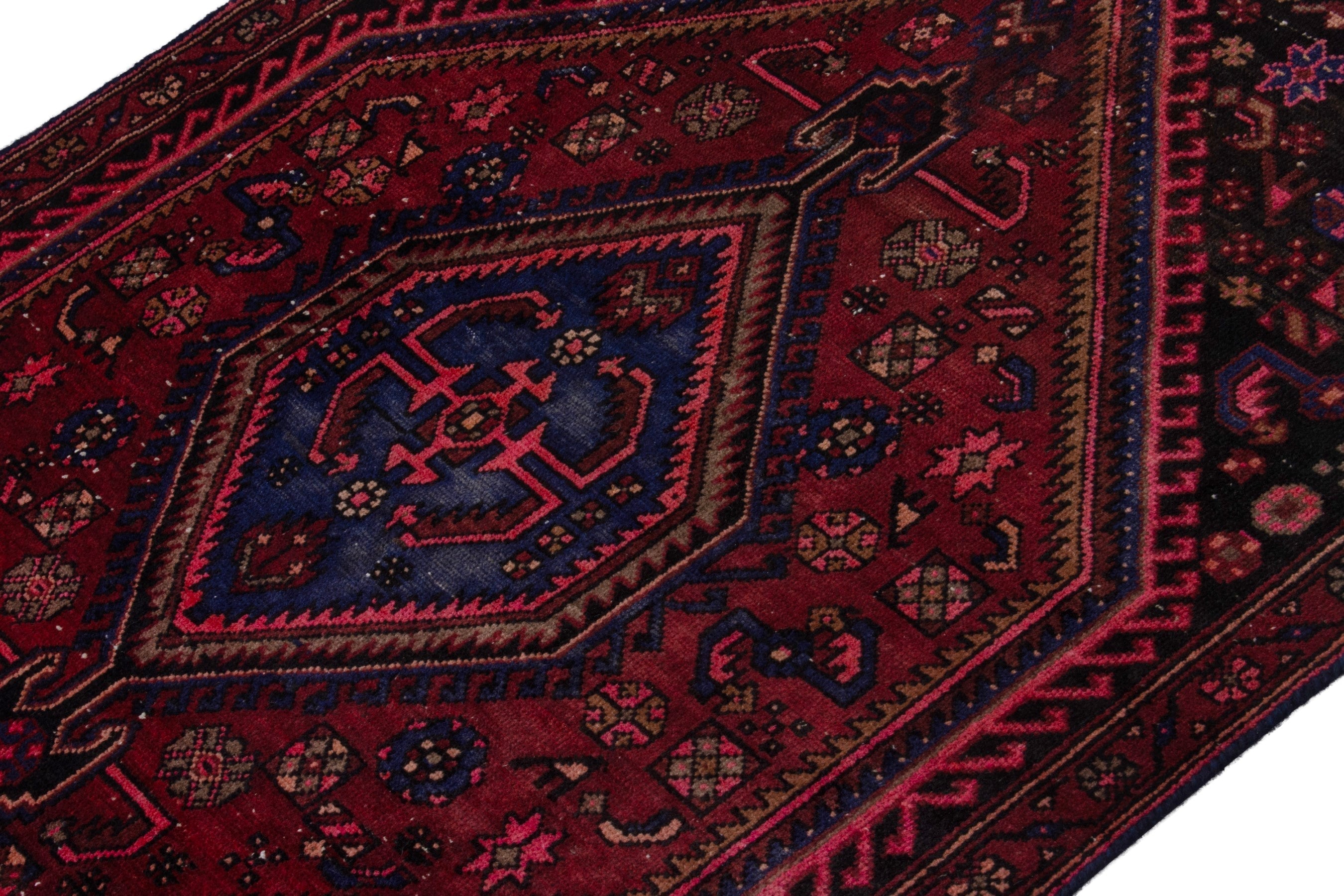 Persian Zanjan accent rug in burgundy and deep red, view 8 of 21