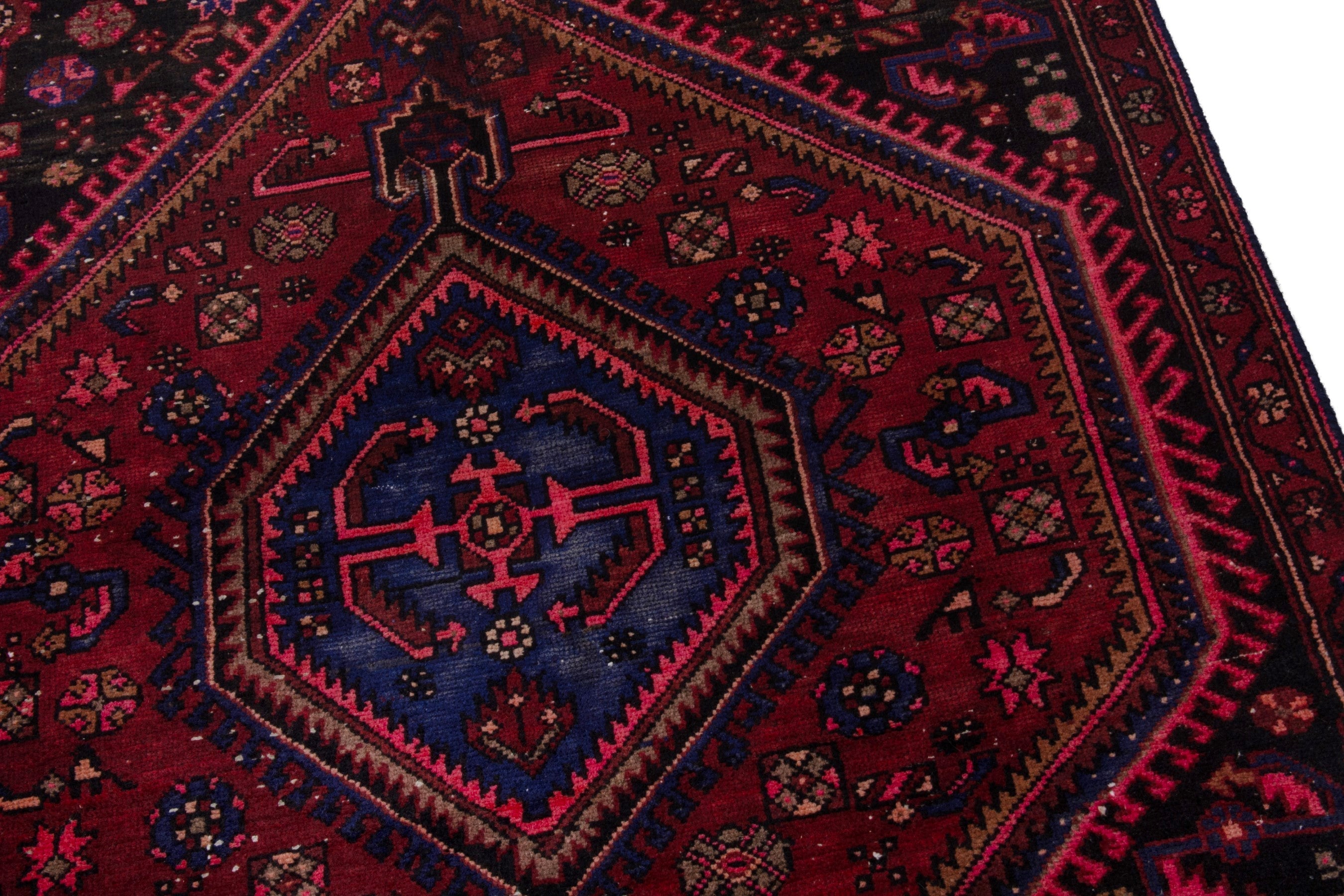 Persian Zanjan accent rug in burgundy and deep red, view 9 of 21