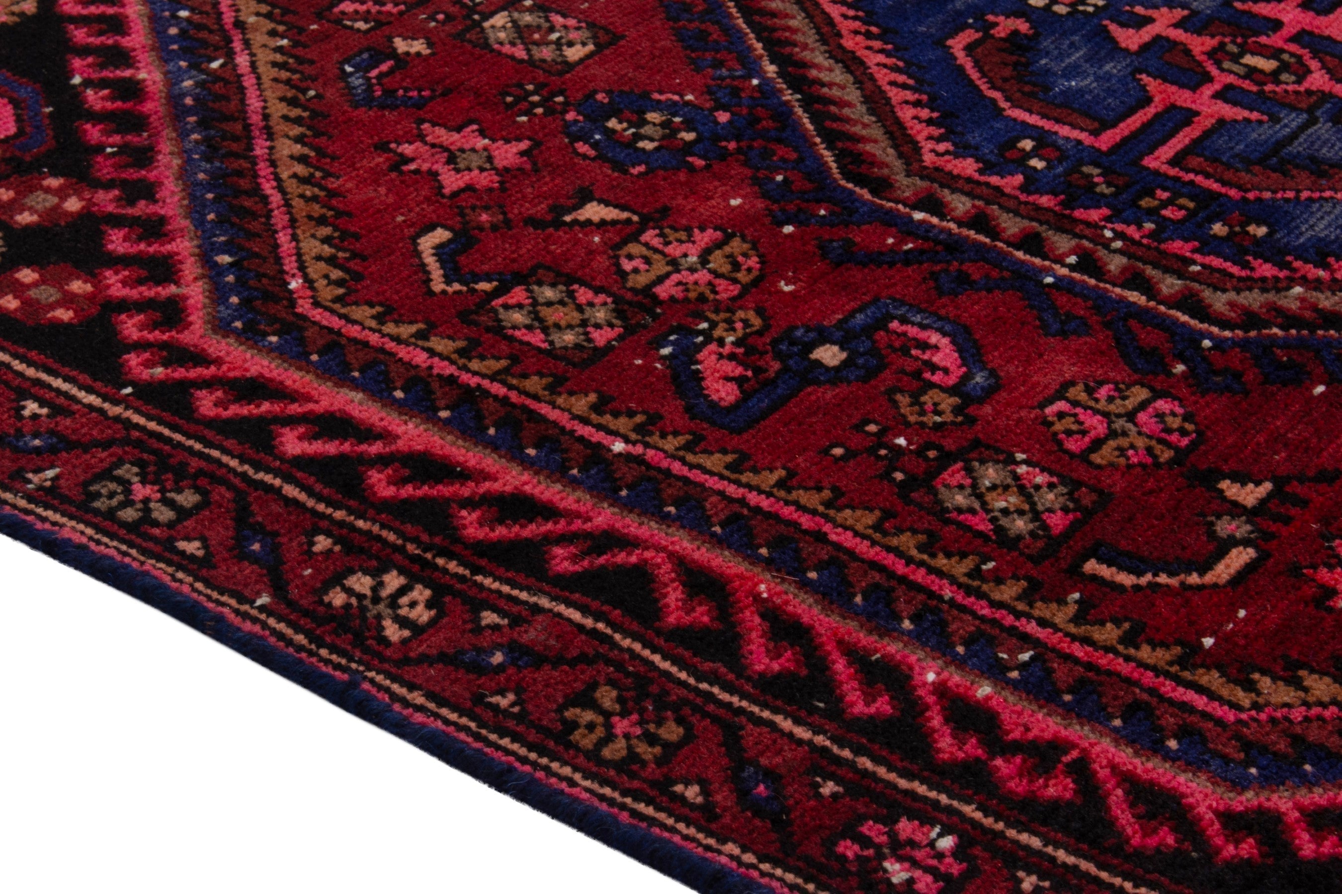 Persian Zanjan accent rug in burgundy and deep red, view 5 of 21