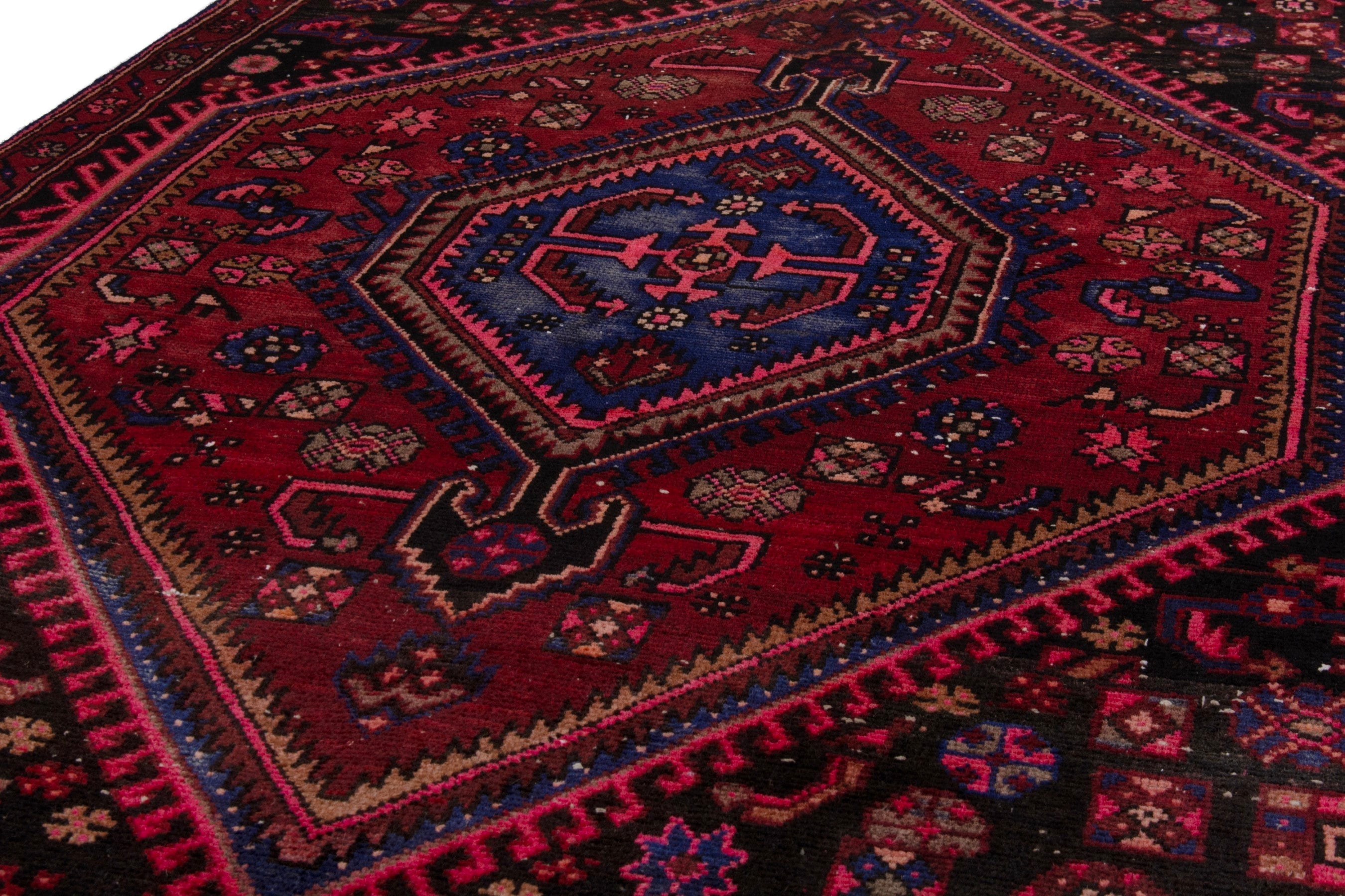 Persian Zanjan accent rug in burgundy and deep red, view 6 of 21