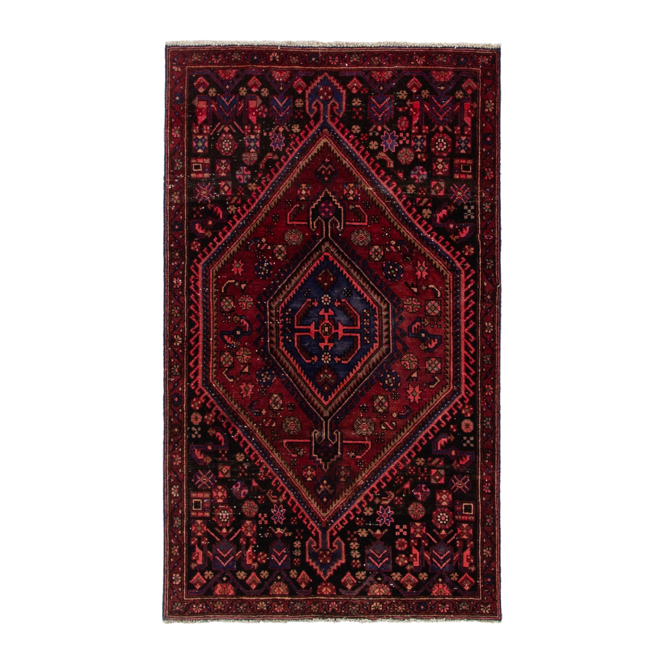Persian Zanjan accent rug in burgundy and deep red, 3'5" x 5'8"