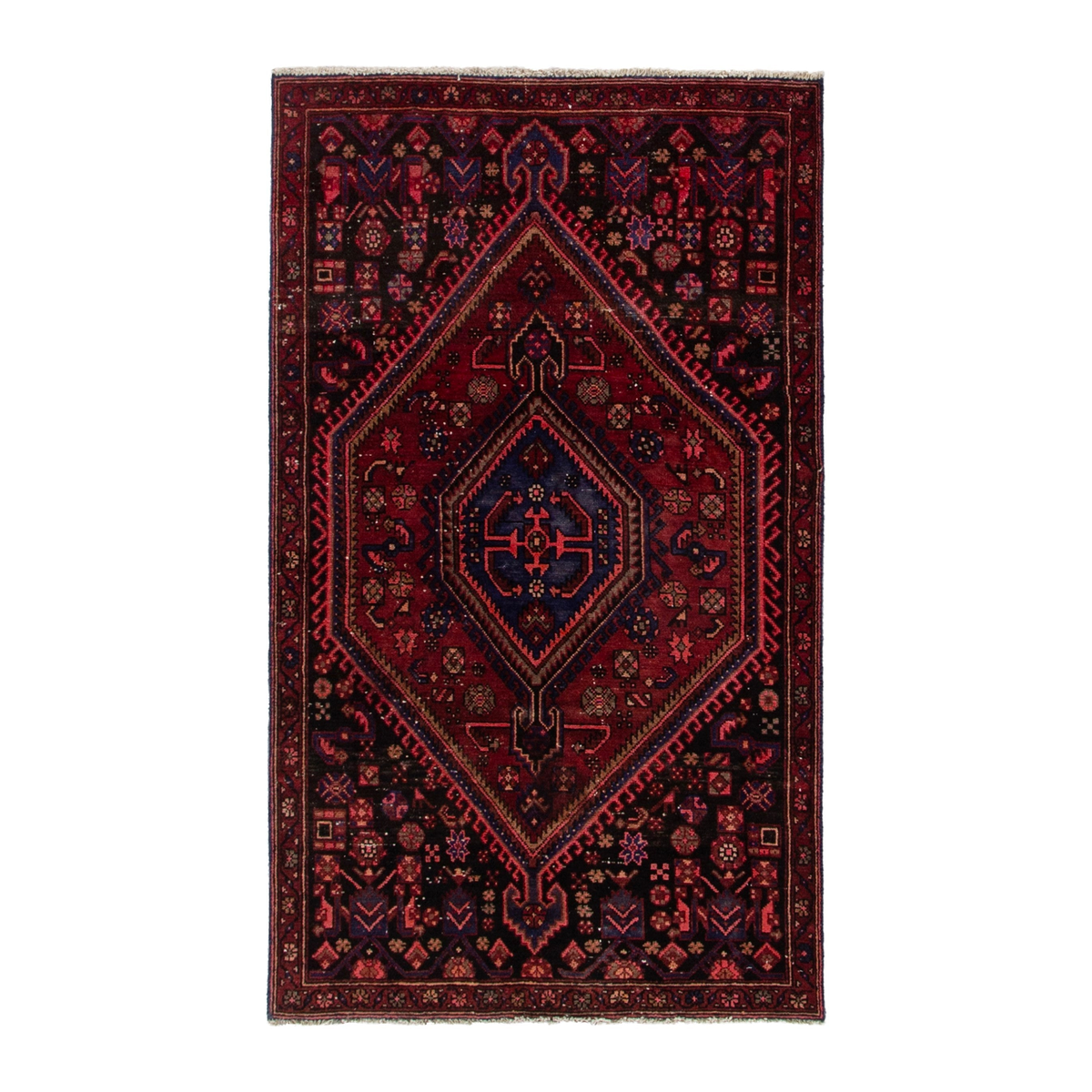 Persian Zanjan accent rug in burgundy and deep red, 3'5" x 5'8"