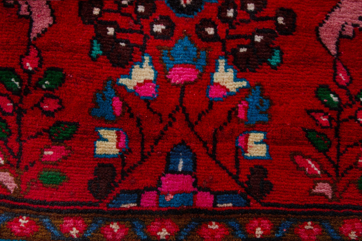 Persian Lilihan accent rug in deep red and navy, view 12 of 22