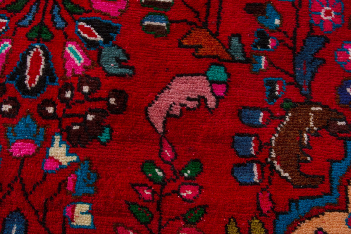 Persian Lilihan accent rug in deep red and navy, view 13 of 22