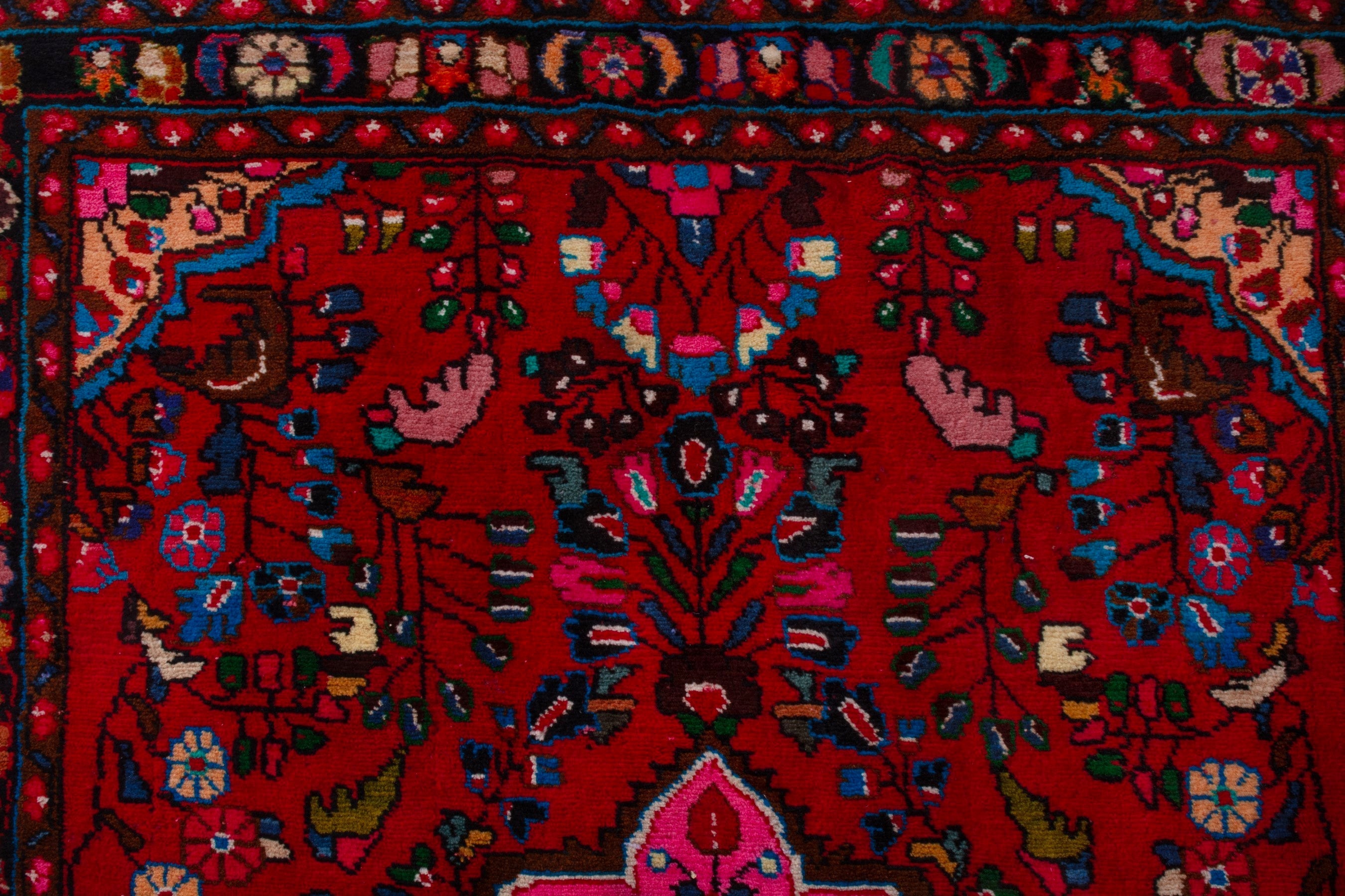 Persian Lilihan accent rug in deep red and navy, view 14 of 21