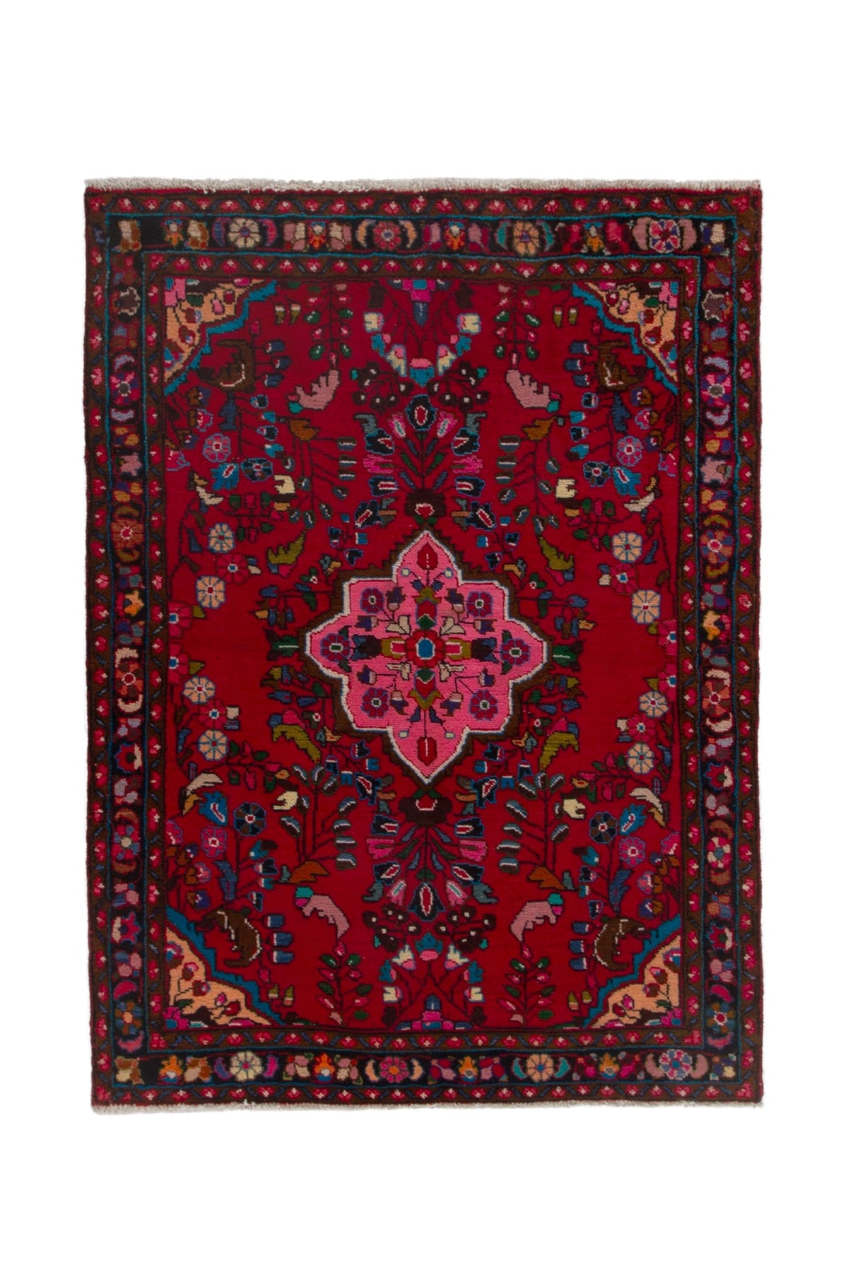 Persian Lilihan accent rug in deep red and navy, view 2 of 22