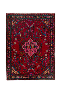 Persian Lilihan accent rug in deep red and navy, view 2 of 22
