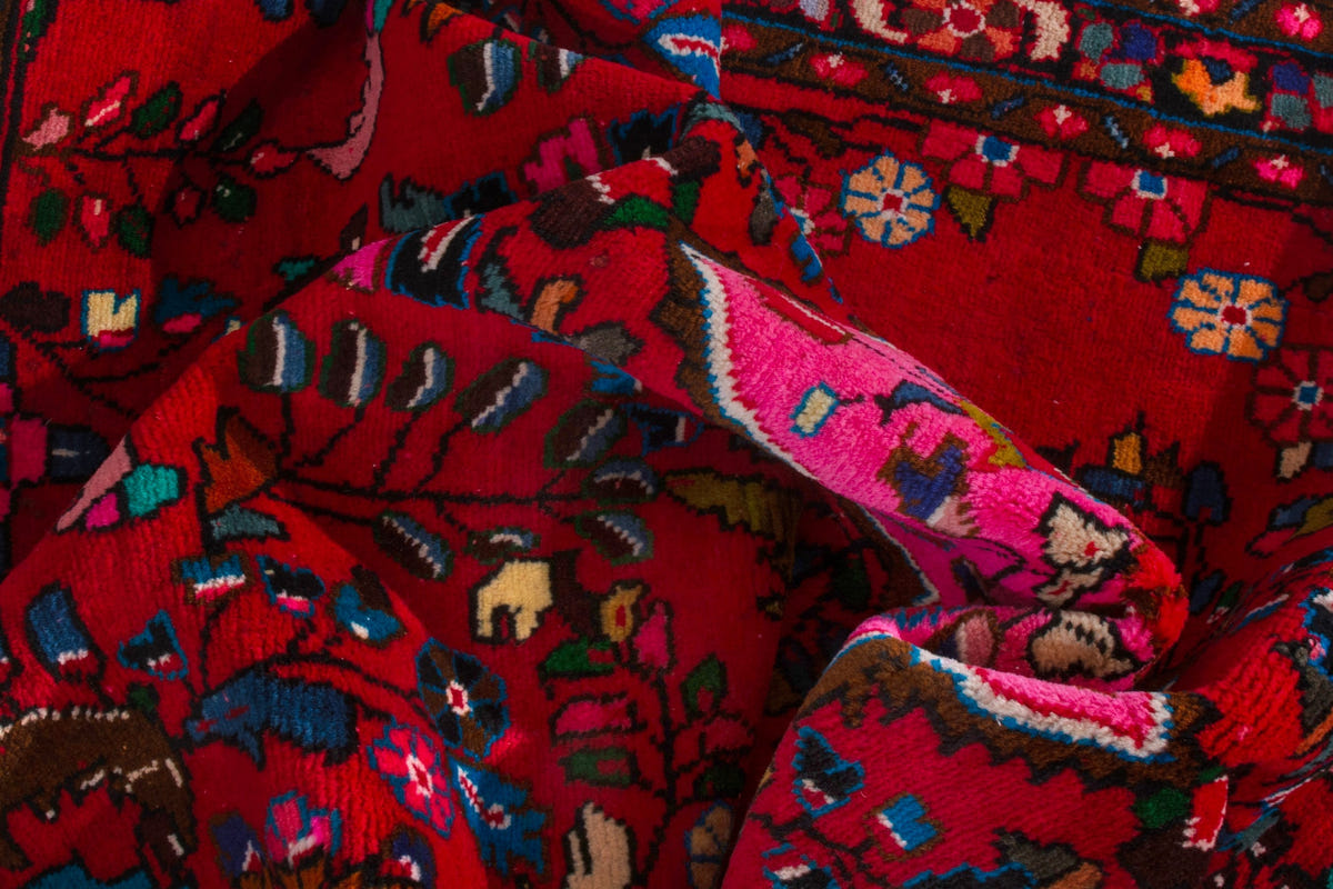 Persian Lilihan accent rug in deep red and navy, view 21 of 22