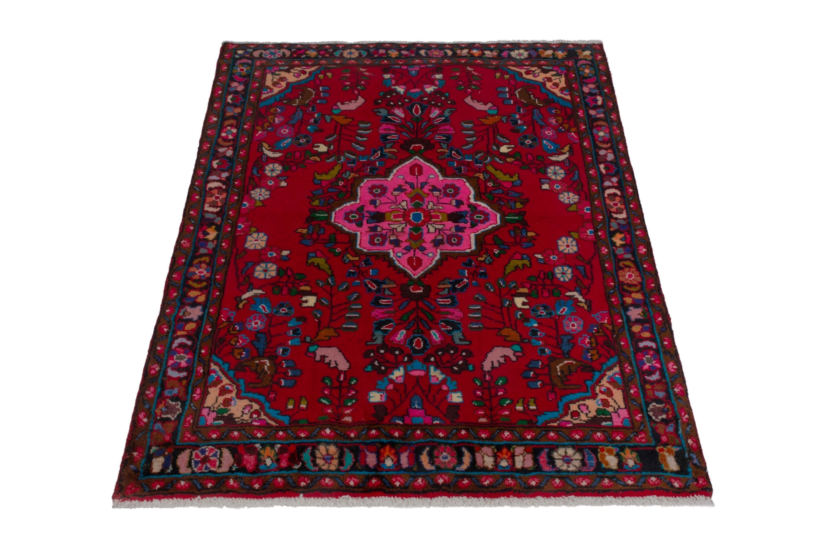 Persian Lilihan accent rug in deep red and navy, view 2 of 21