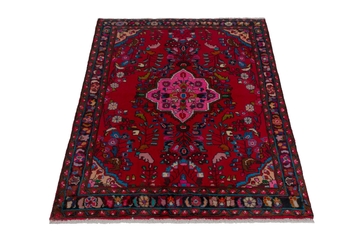 Persian Lilihan accent rug in deep red and navy, view 3 of 22