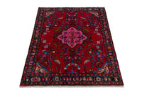 Persian Lilihan accent rug in deep red and navy, view 3 of 22