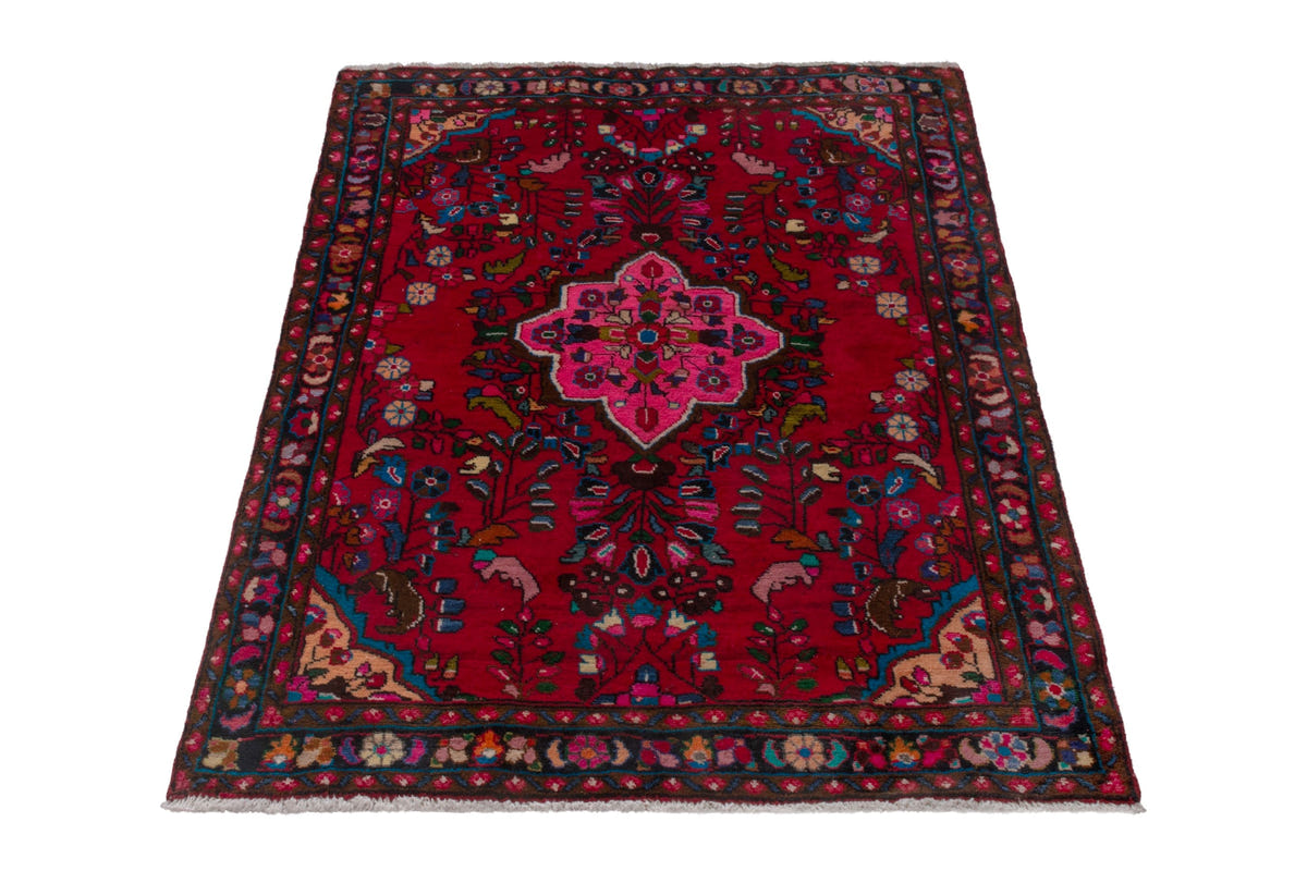 Persian Lilihan accent rug in deep red and navy, view 4 of 22