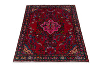 Persian Lilihan accent rug in deep red and navy, view 4 of 22