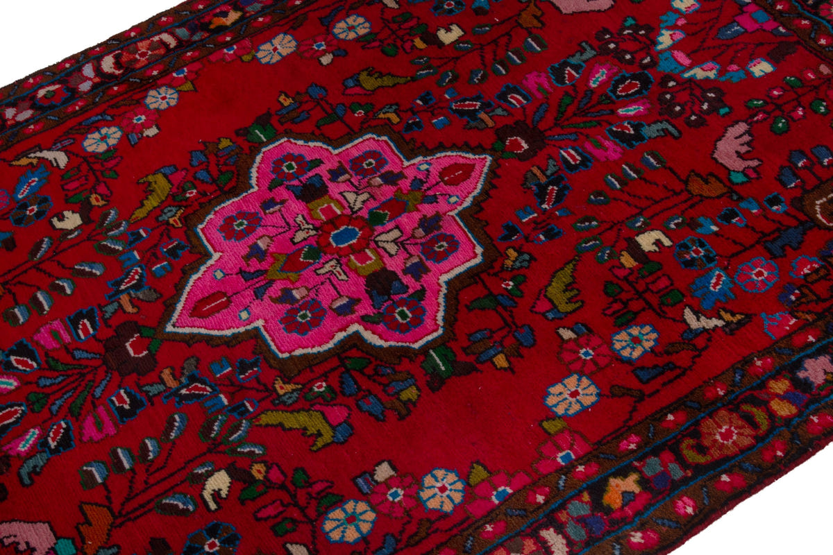 Persian Lilihan accent rug in deep red and navy, view 5 of 22