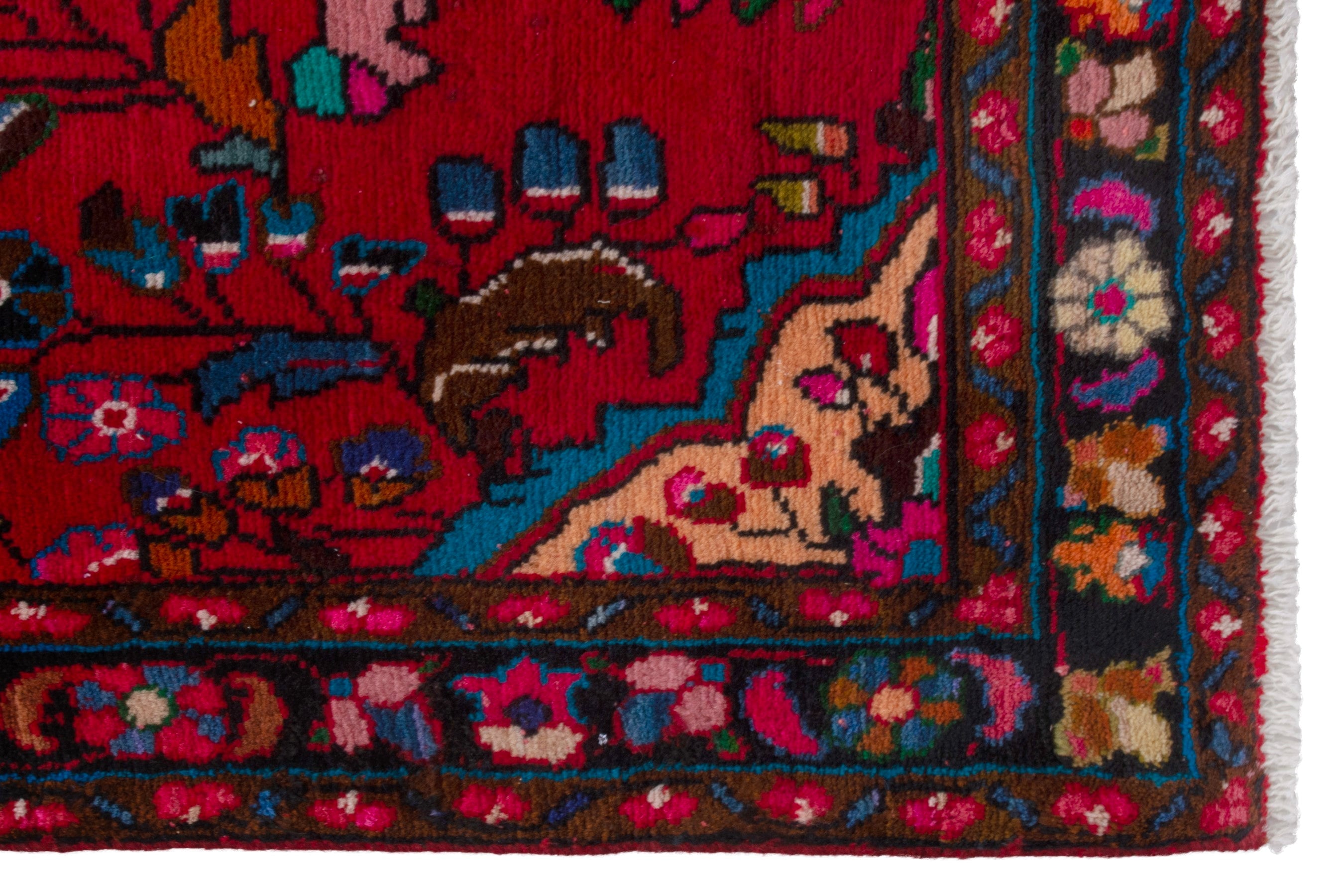 Persian Lilihan accent rug in deep red and navy, view 9 of 21