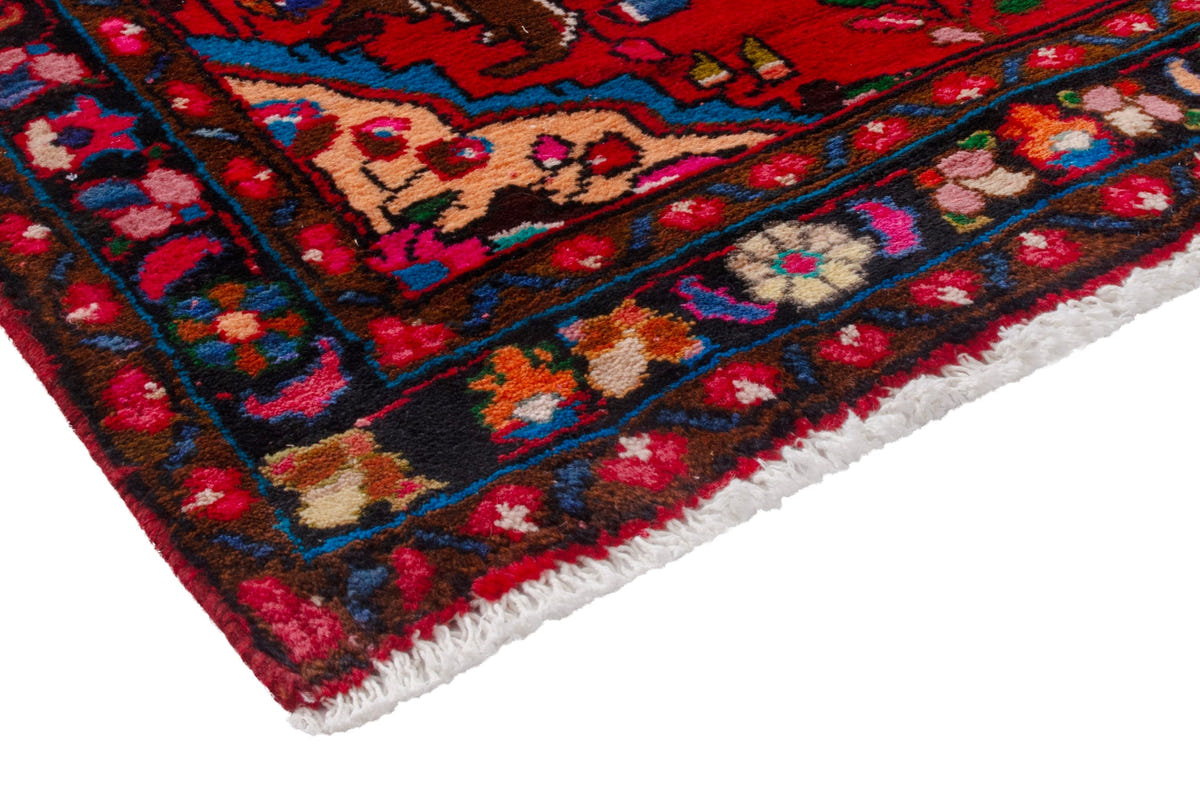 Persian Lilihan accent rug in deep red and navy, view 7 of 22
