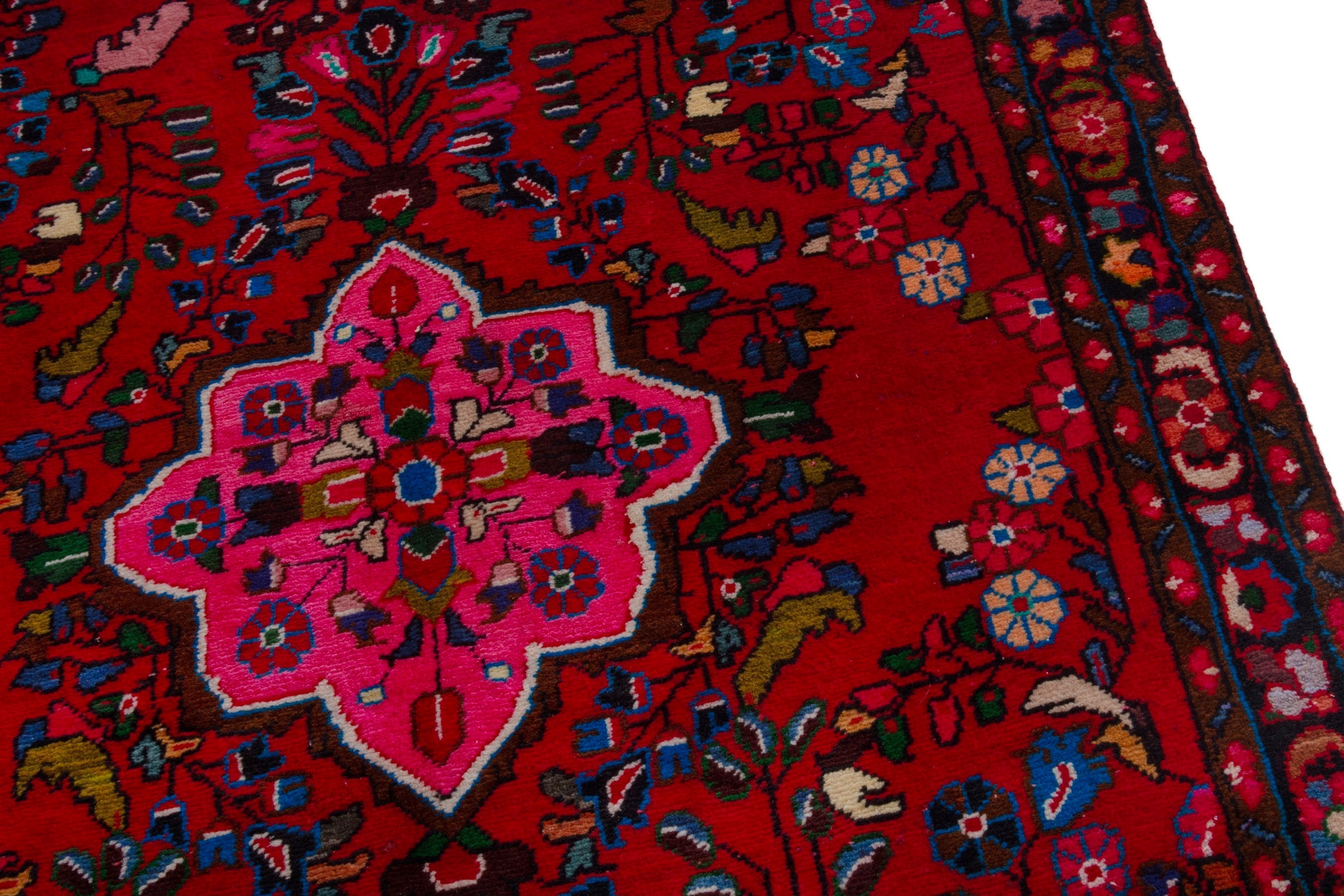Persian Lilihan accent rug in deep red and navy, view 5 of 21