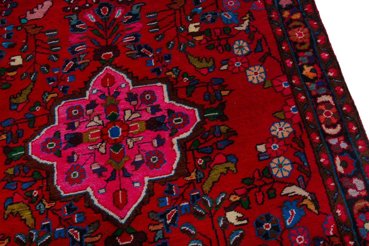 Persian Lilihan accent rug in deep red and navy, view 8 of 22