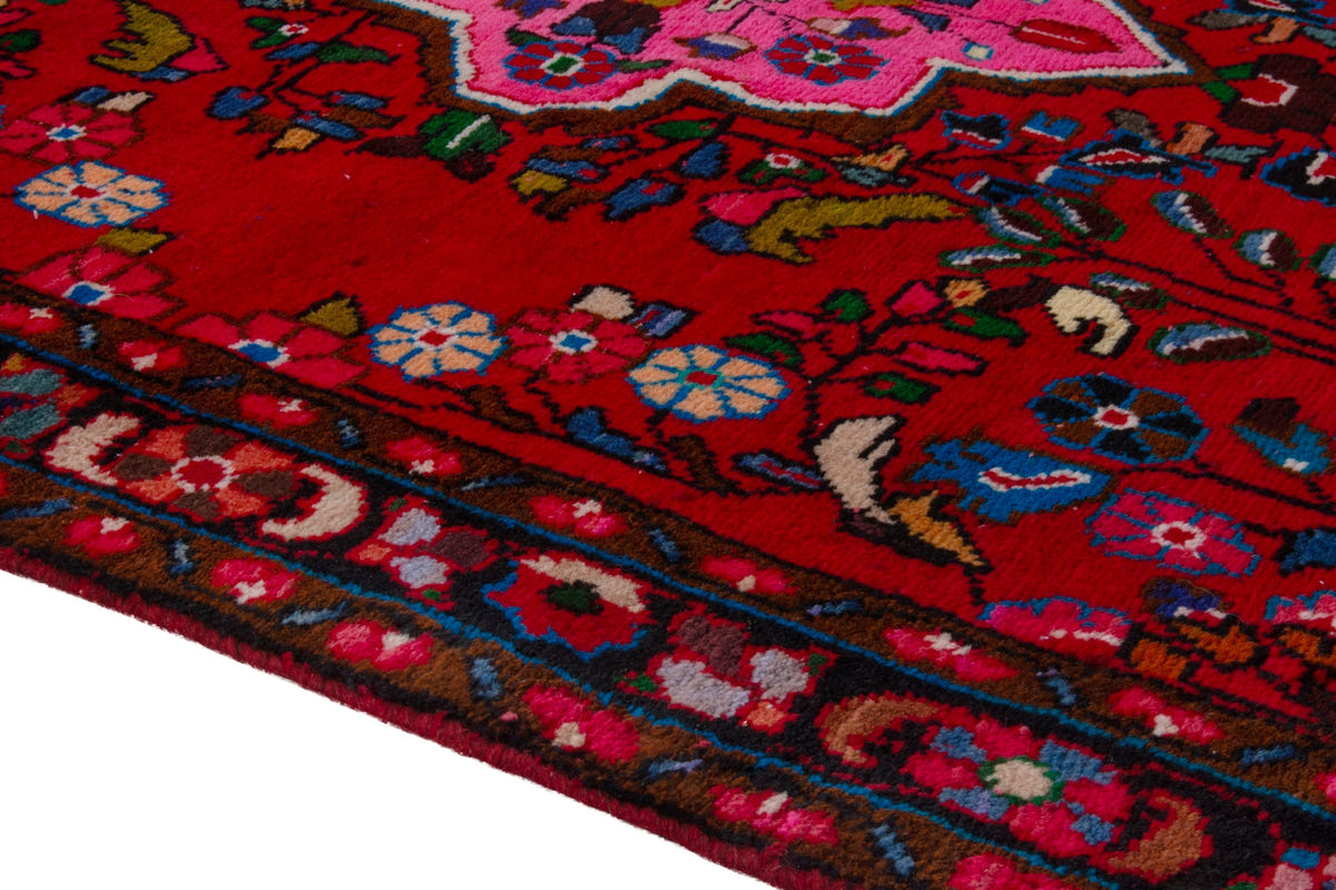 Persian Lilihan accent rug in deep red and navy, view 9 of 22