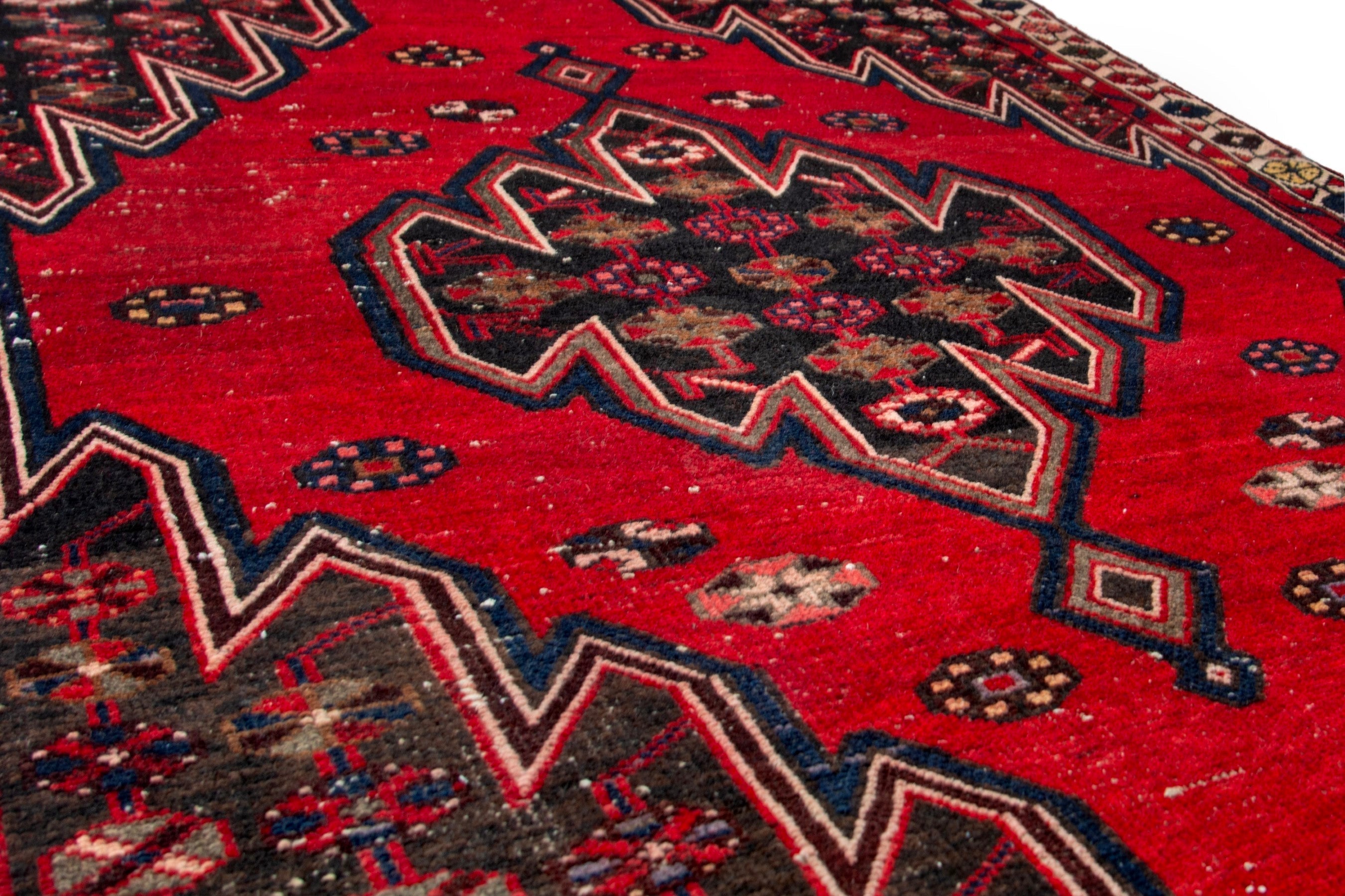 Persian Saveh accent rug in deep red and dark brown, view 7 of 19