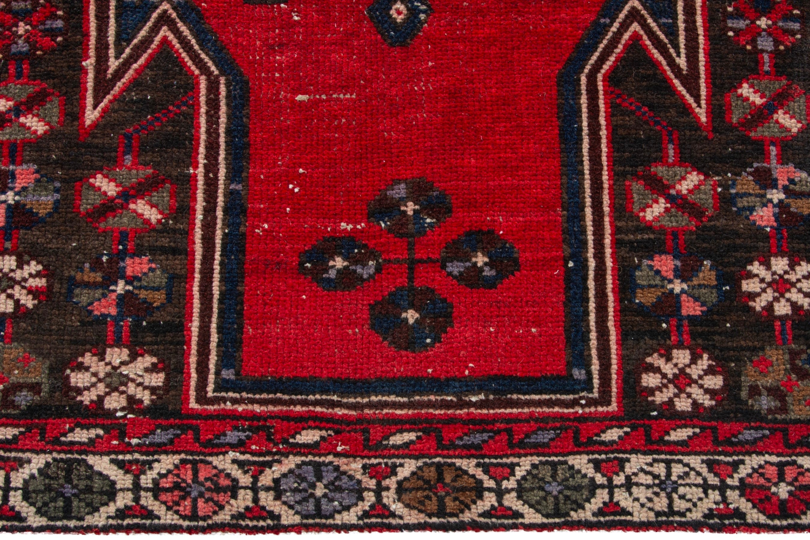 Persian Saveh accent rug in deep red and dark brown, view 12 of 19