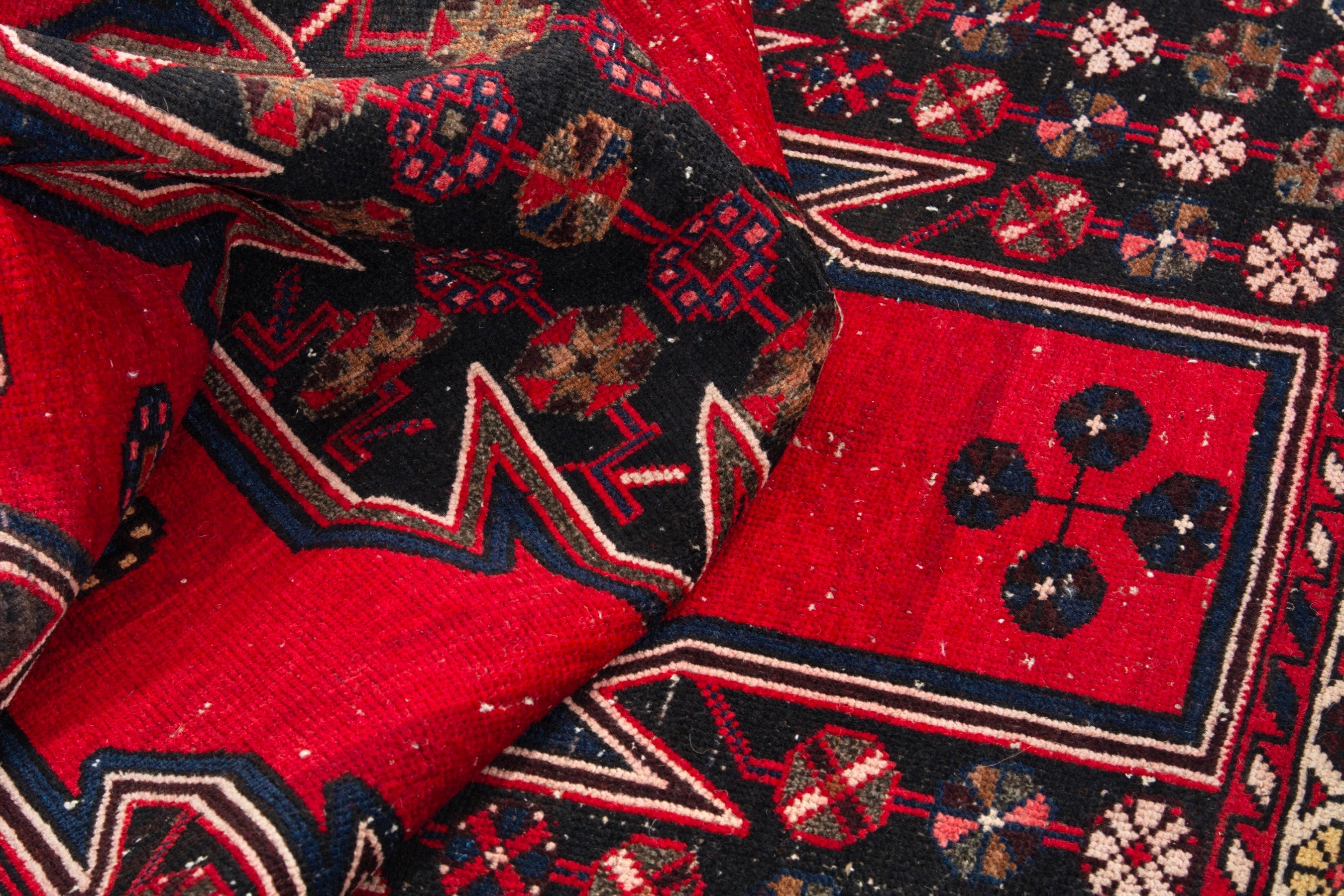 Persian Saveh accent rug in deep red and dark brown, view 15 of 19