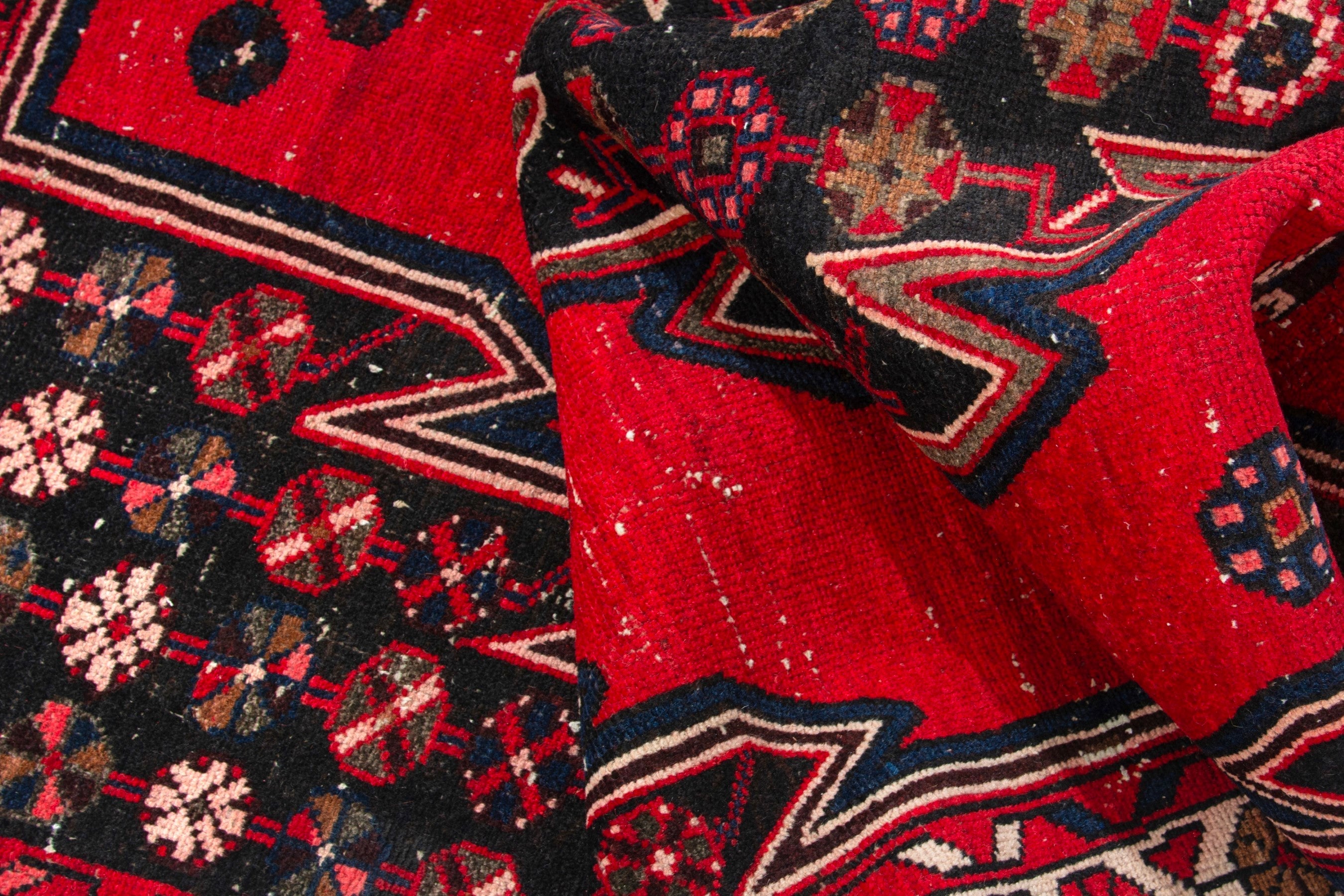 Persian Saveh accent rug in deep red and dark brown, view 16 of 19