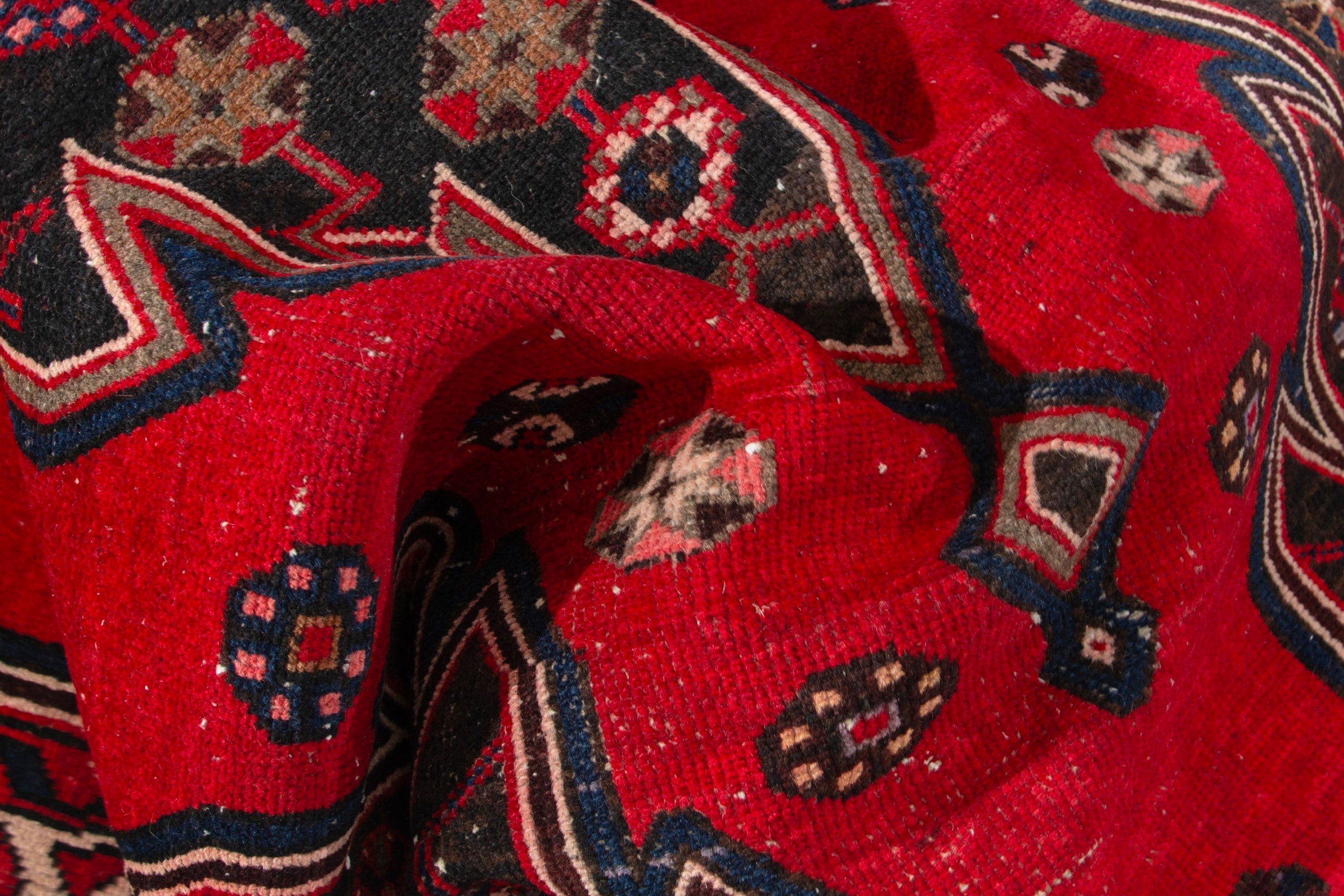 Persian Saveh accent rug in deep red and dark brown, view 17 of 19