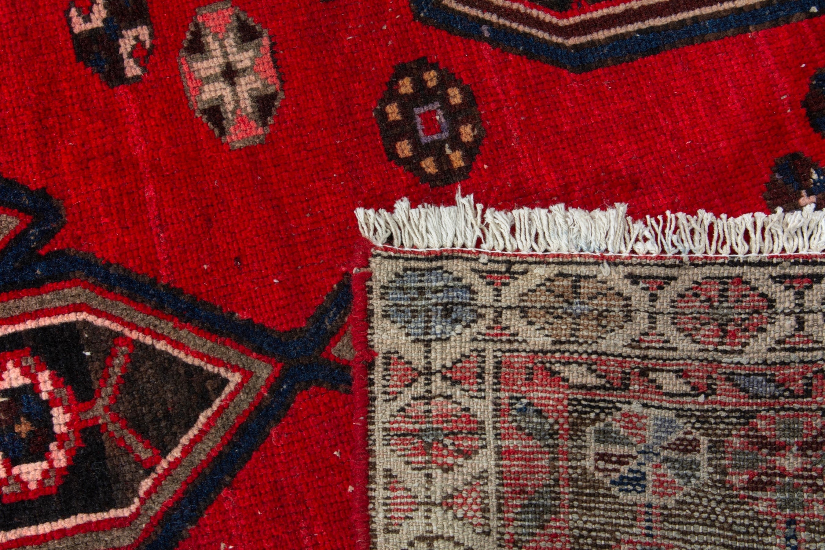 Persian Saveh accent rug in deep red and dark brown, view 19 of 19