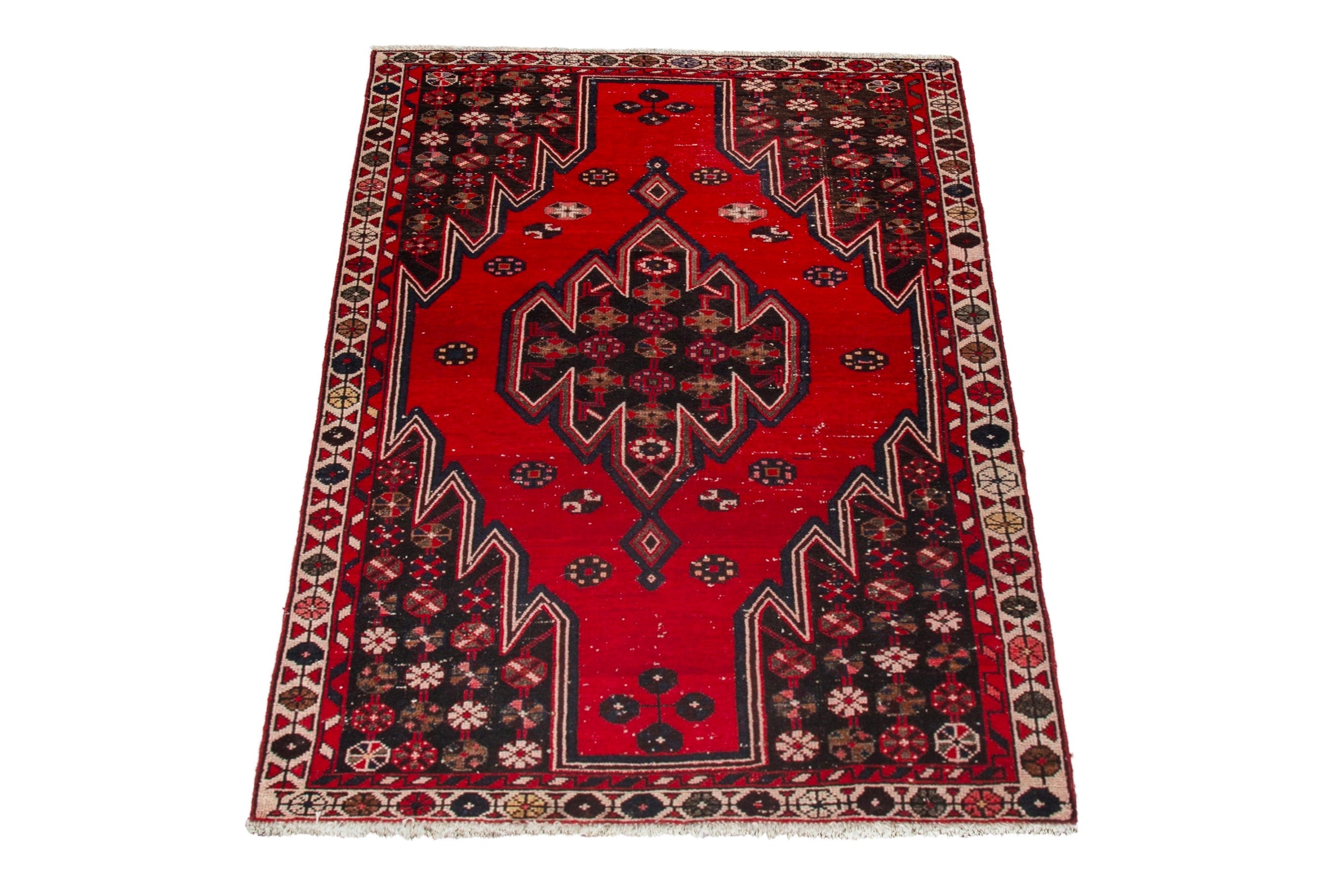 Persian Saveh accent rug in deep red and dark brown, view 2 of 19