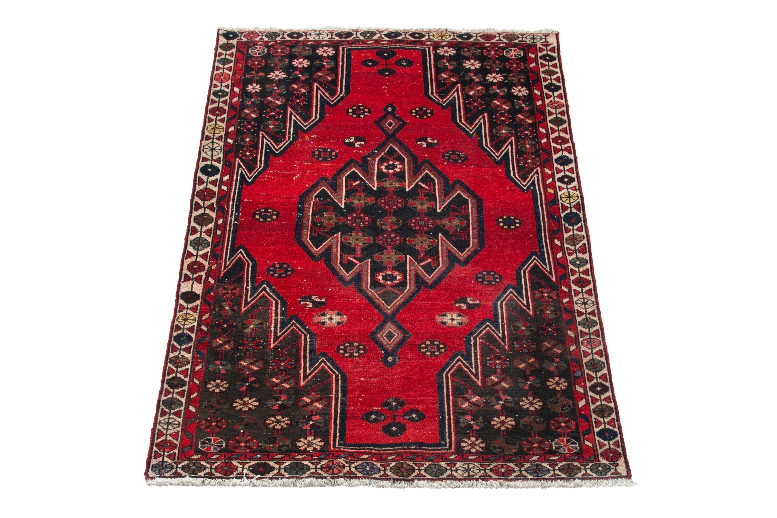 Persian Saveh accent rug in deep red and dark brown, view 3 of 19