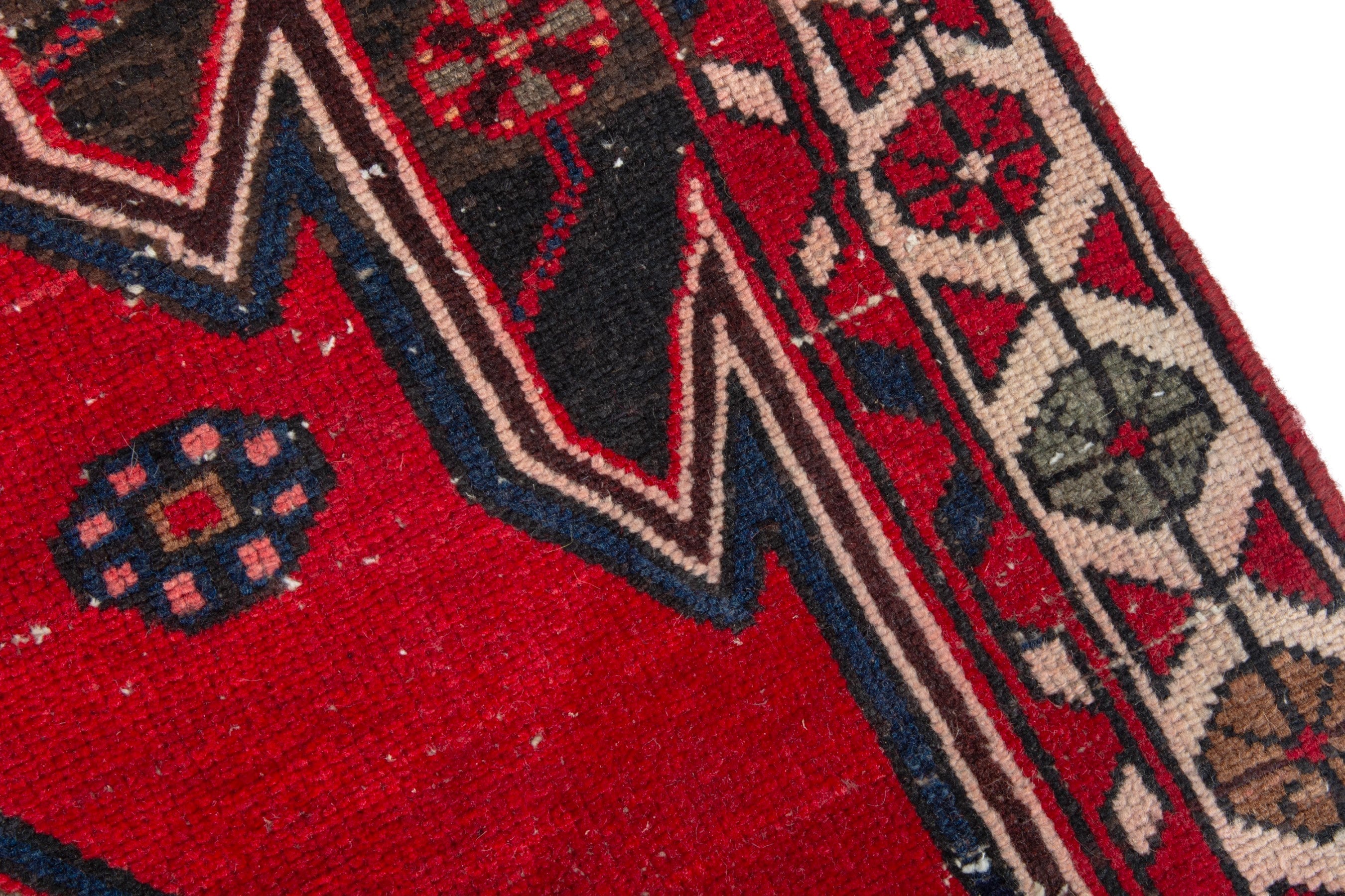Persian Saveh accent rug in deep red and dark brown, view 9 of 19