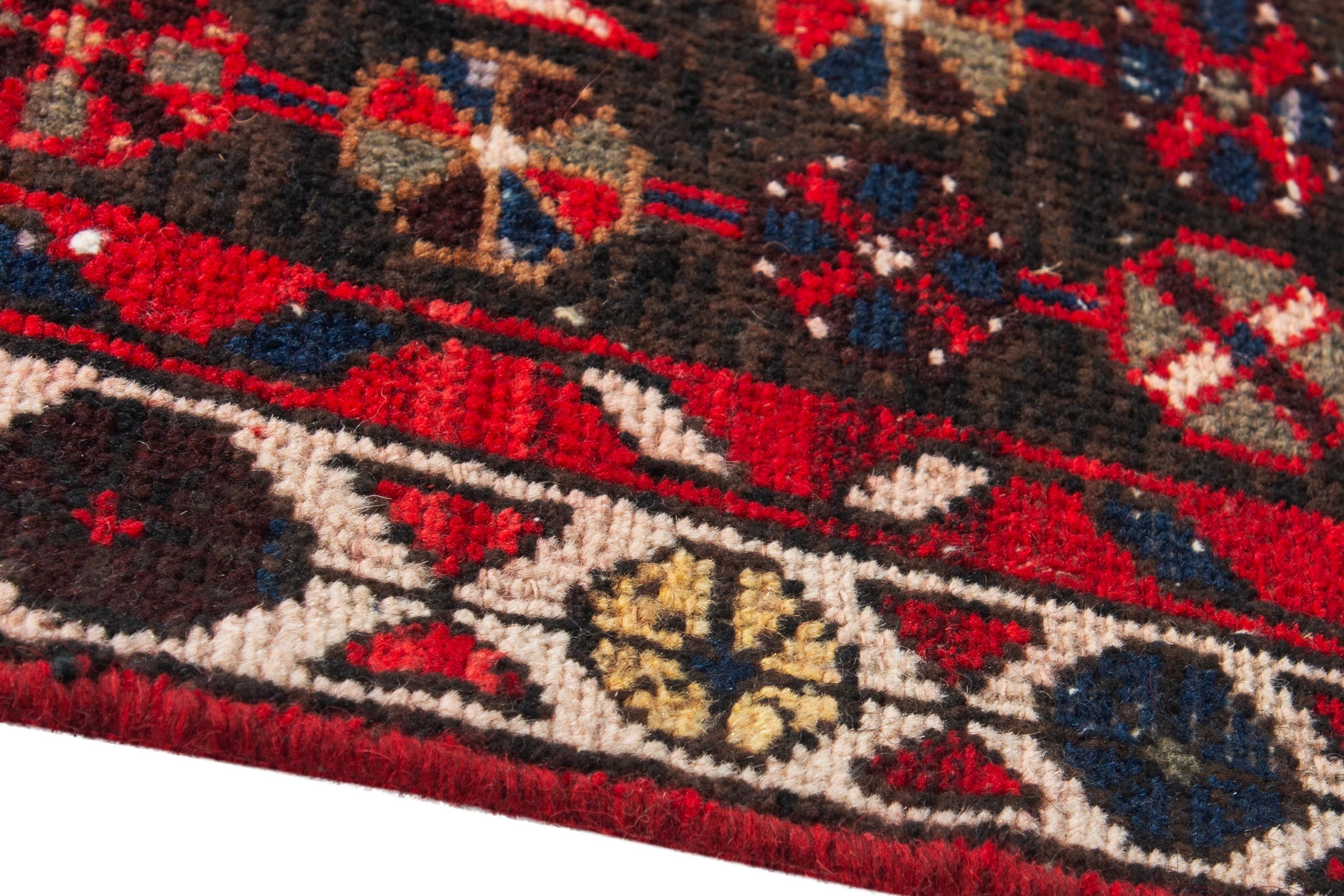 Persian Saveh accent rug in deep red and dark brown, view 5 of 19