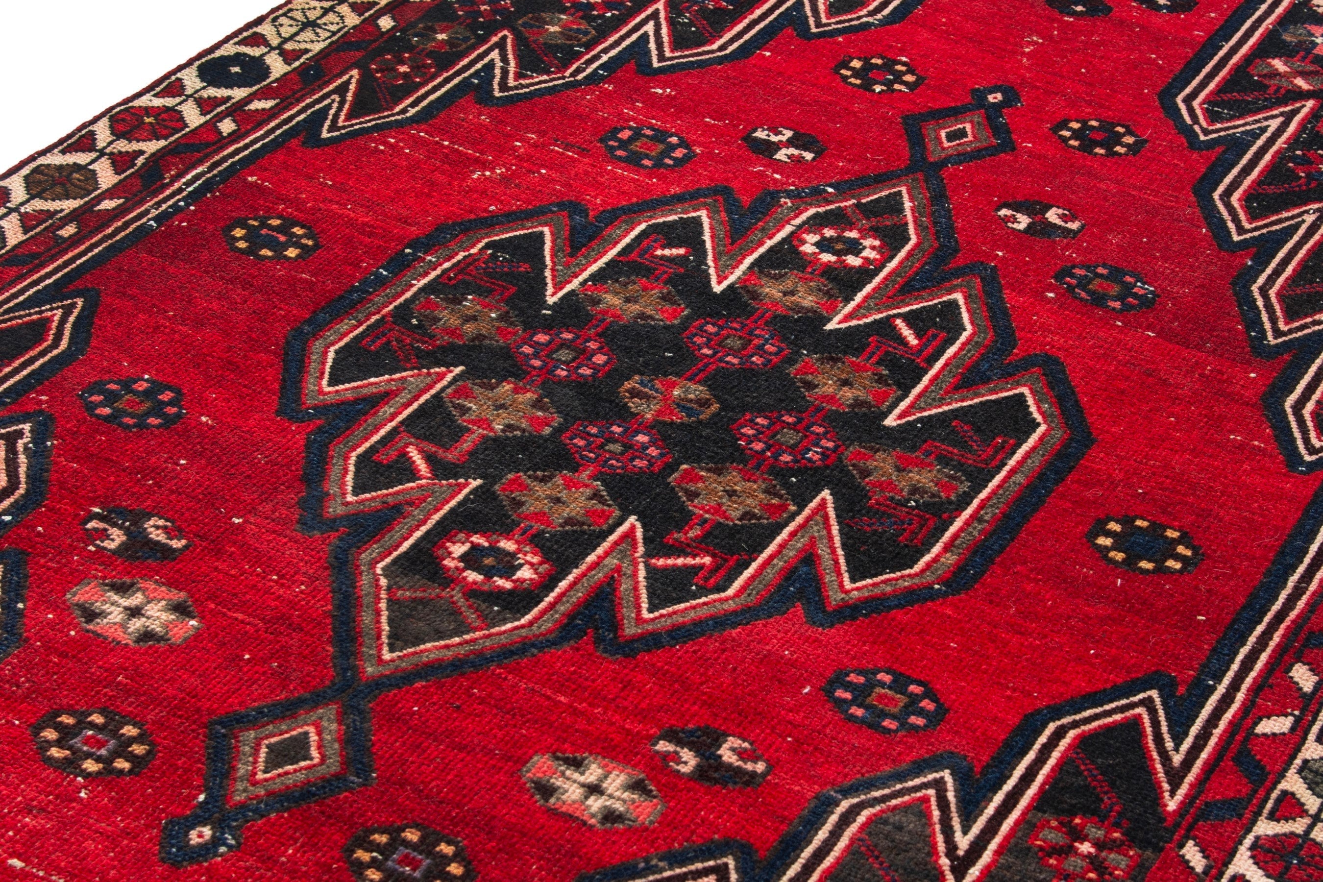 Persian Saveh accent rug in deep red and dark brown, view 6 of 19