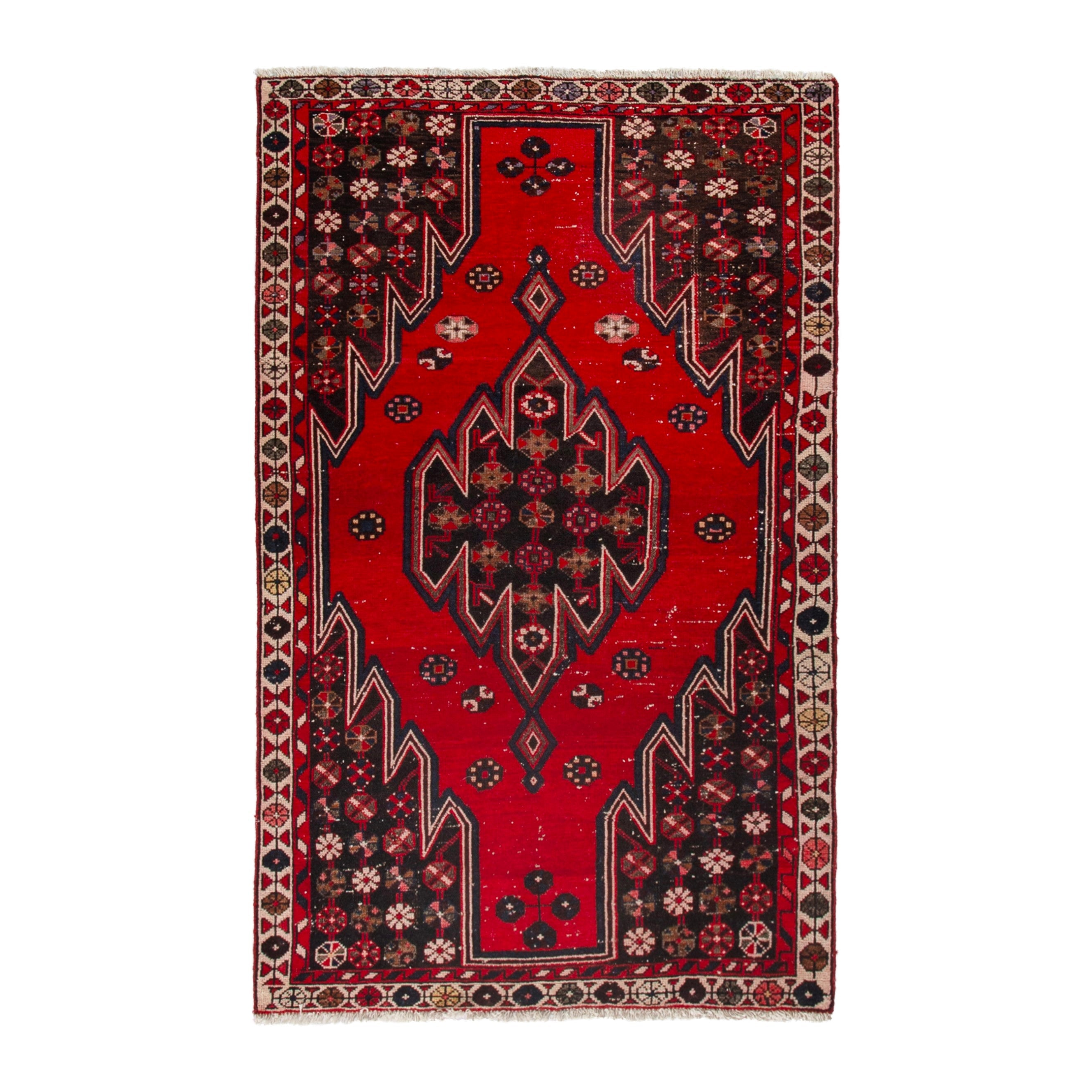 Persian Saveh accent rug in deep red and dark brown, 4'2" x 6'4"