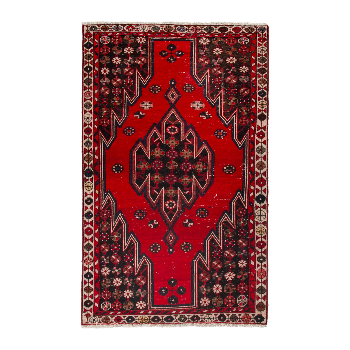 Persian Saveh accent rug in deep red and dark brown, 4'2" x 6'4"