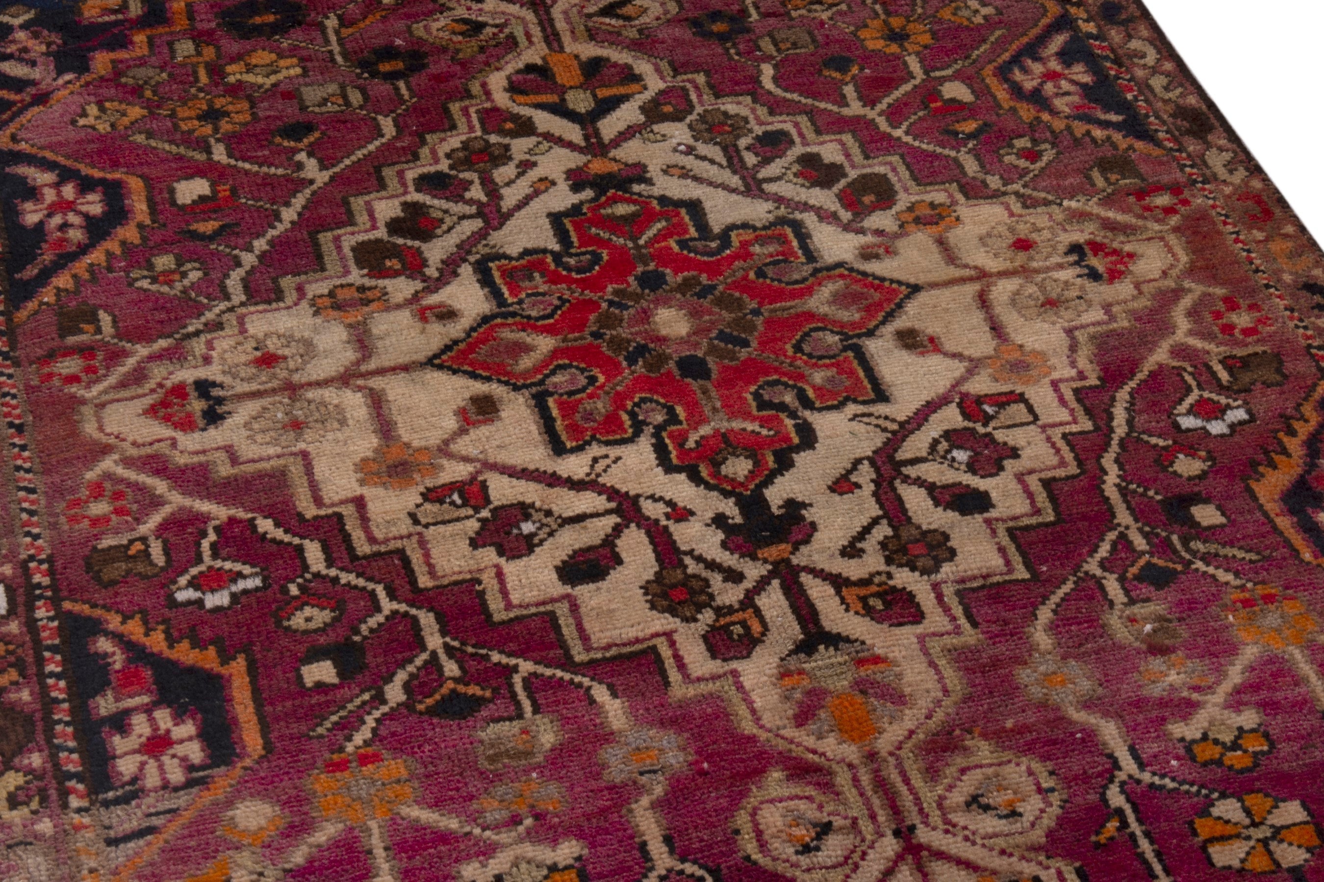 Persian Bakhtiari accent rug in burgundy and navy, view 7 of 20