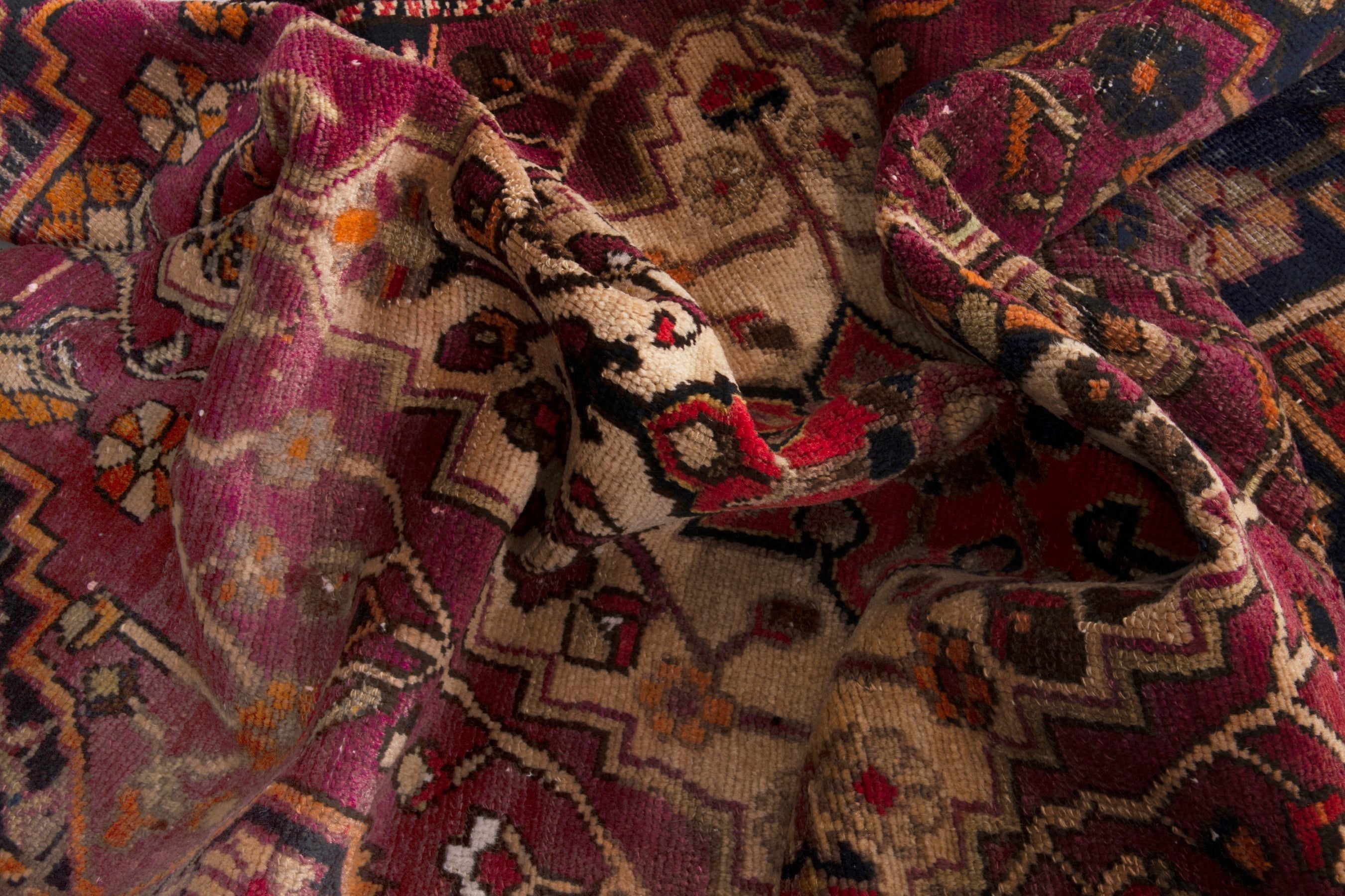 Persian Bakhtiari accent rug in burgundy and navy, view 17 of 20