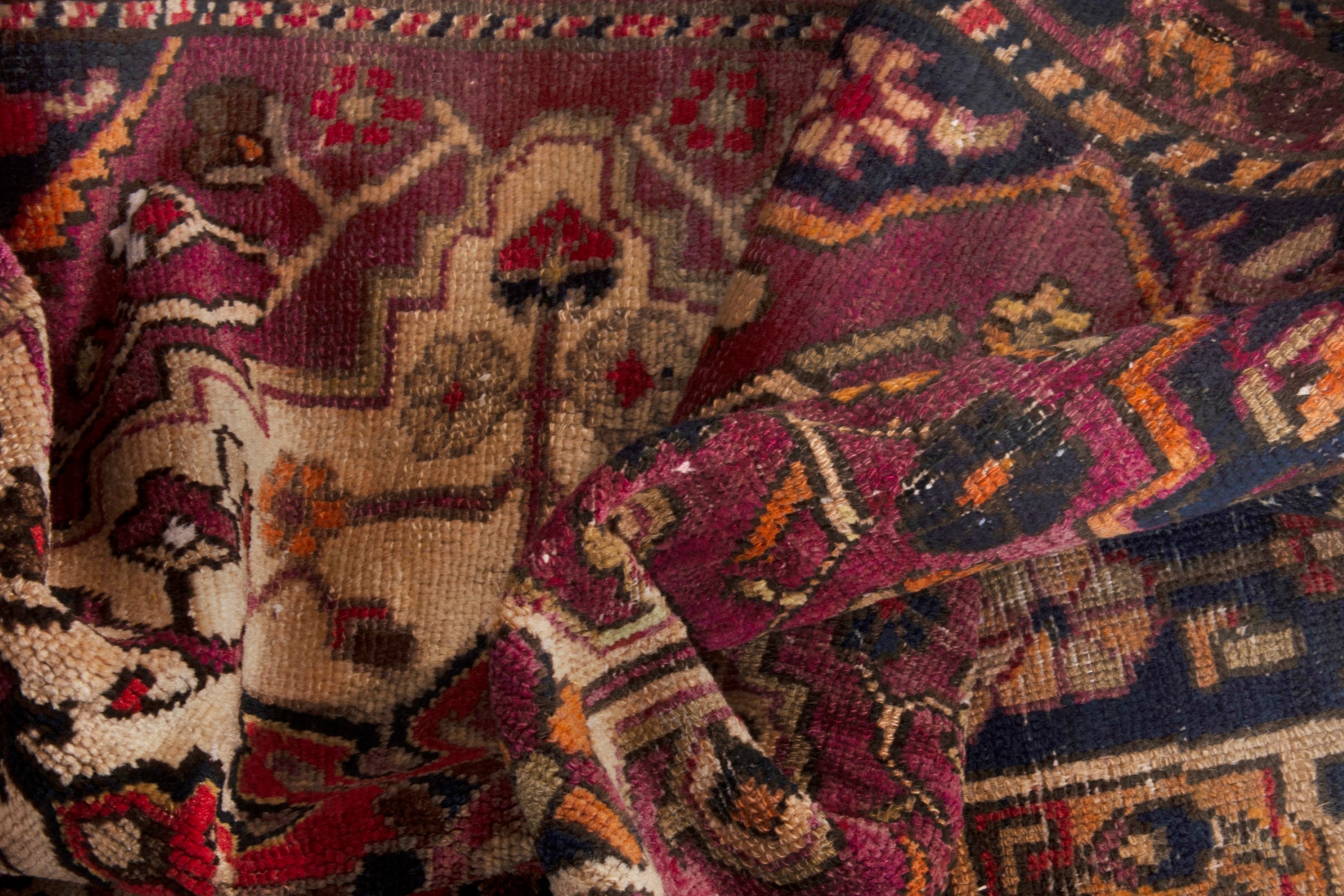 Persian Bakhtiari accent rug in burgundy and navy, view 18 of 20