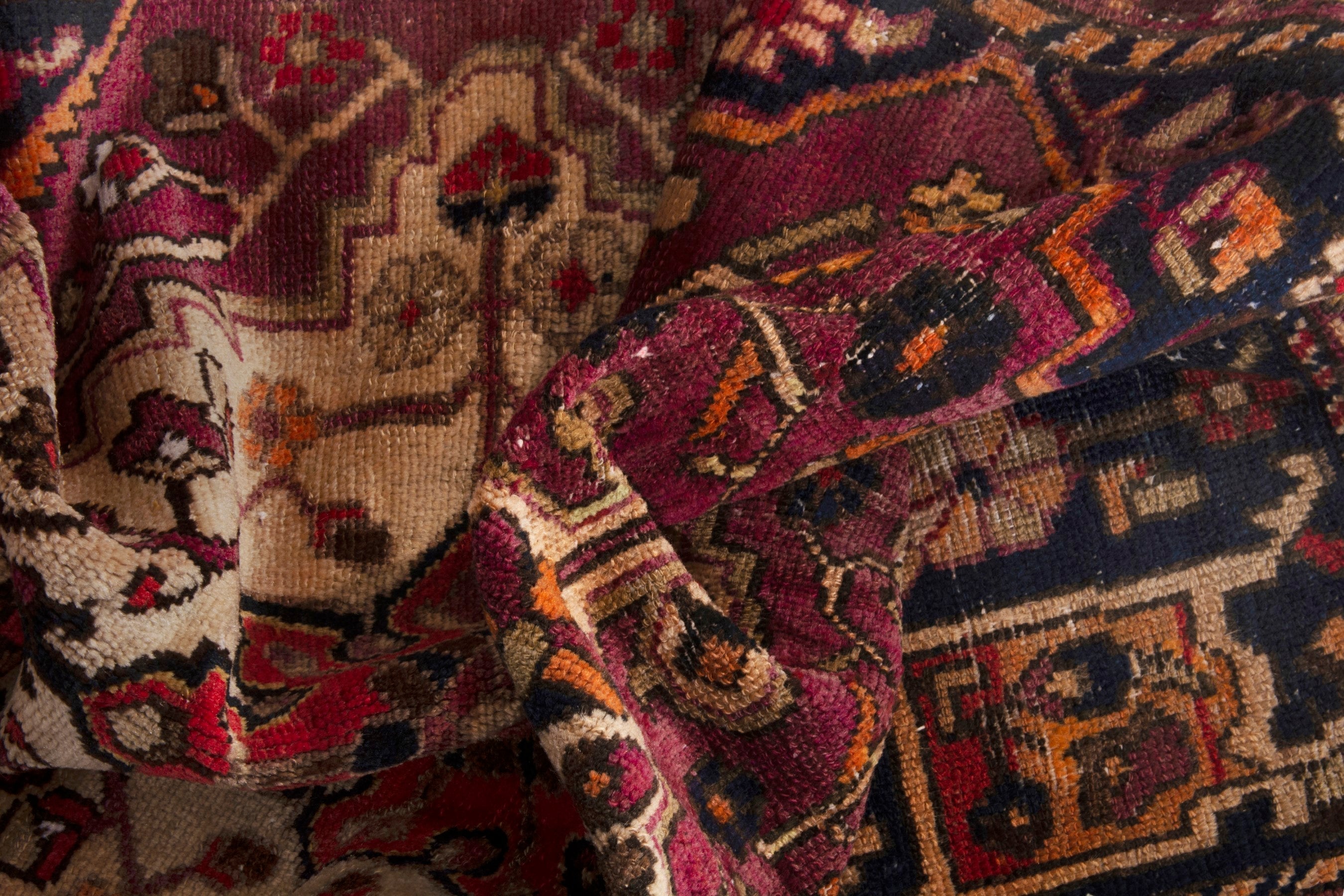 Persian Bakhtiari accent rug in burgundy and navy, view 19 of 20