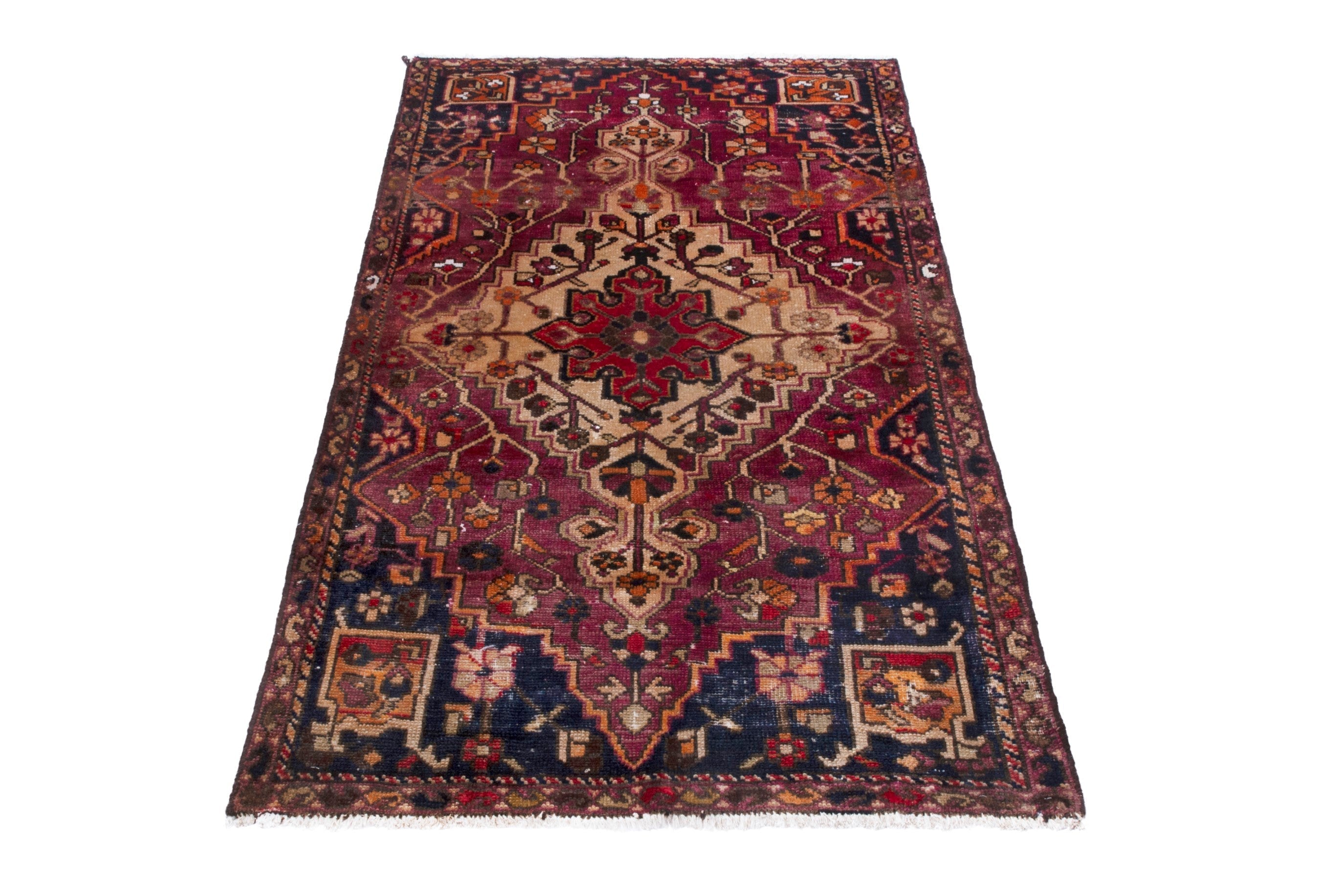Persian Bakhtiari accent rug in burgundy and navy, view 2 of 20