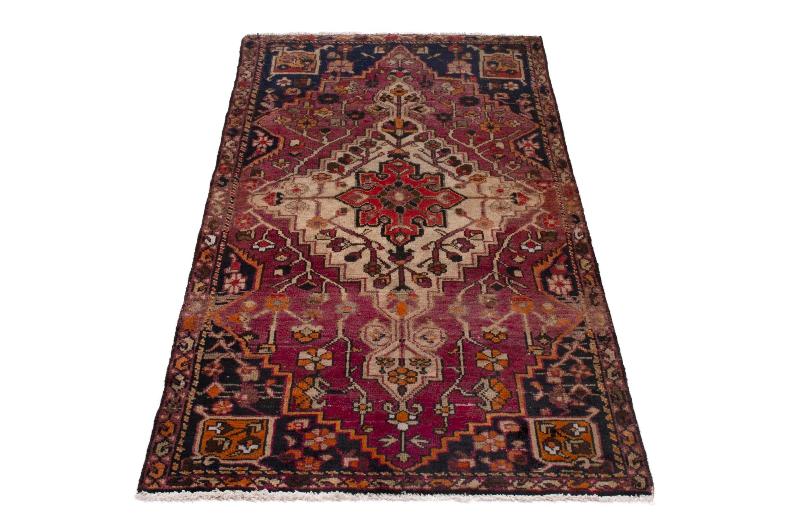 Persian Bakhtiari accent rug in burgundy and navy, view 3 of 20